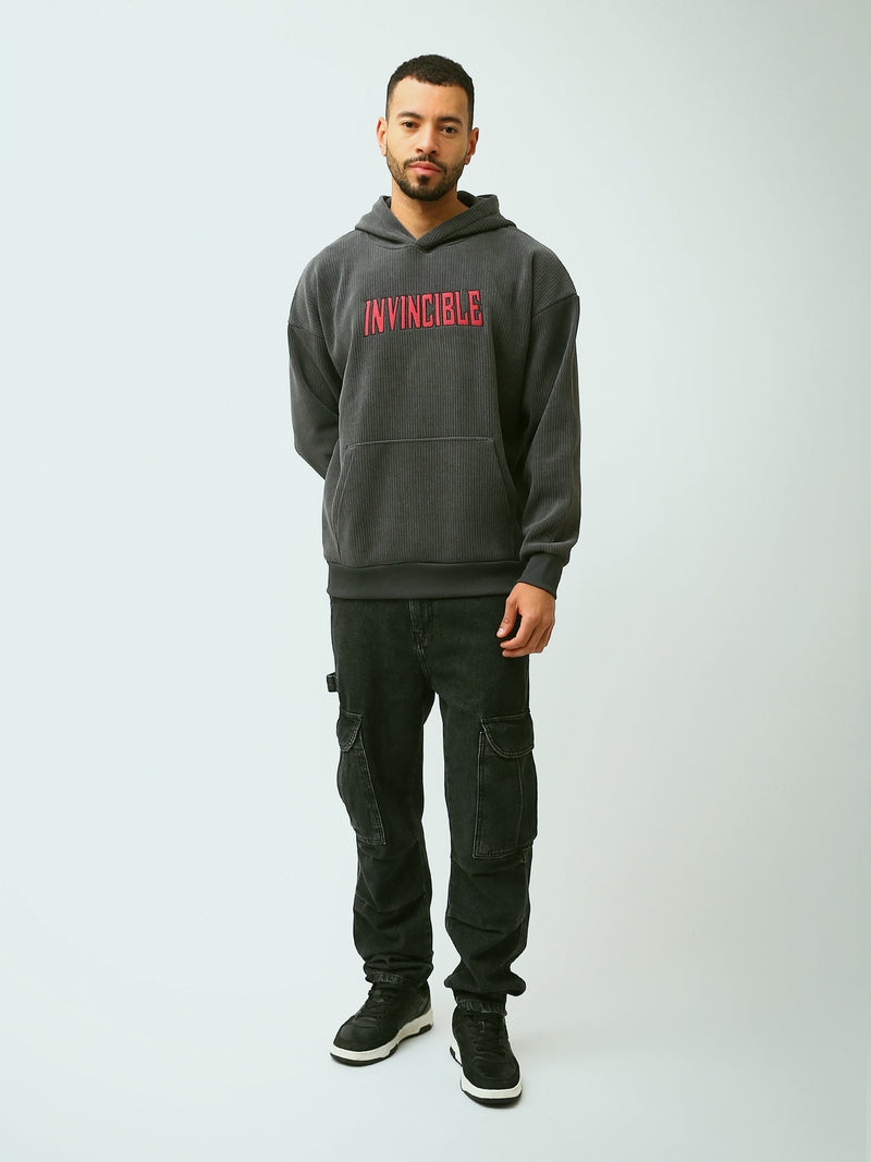 Sweat à Capuche Homme Oversize en Maille Côtelée avec Inscription - SWS26WHEK26421TM1