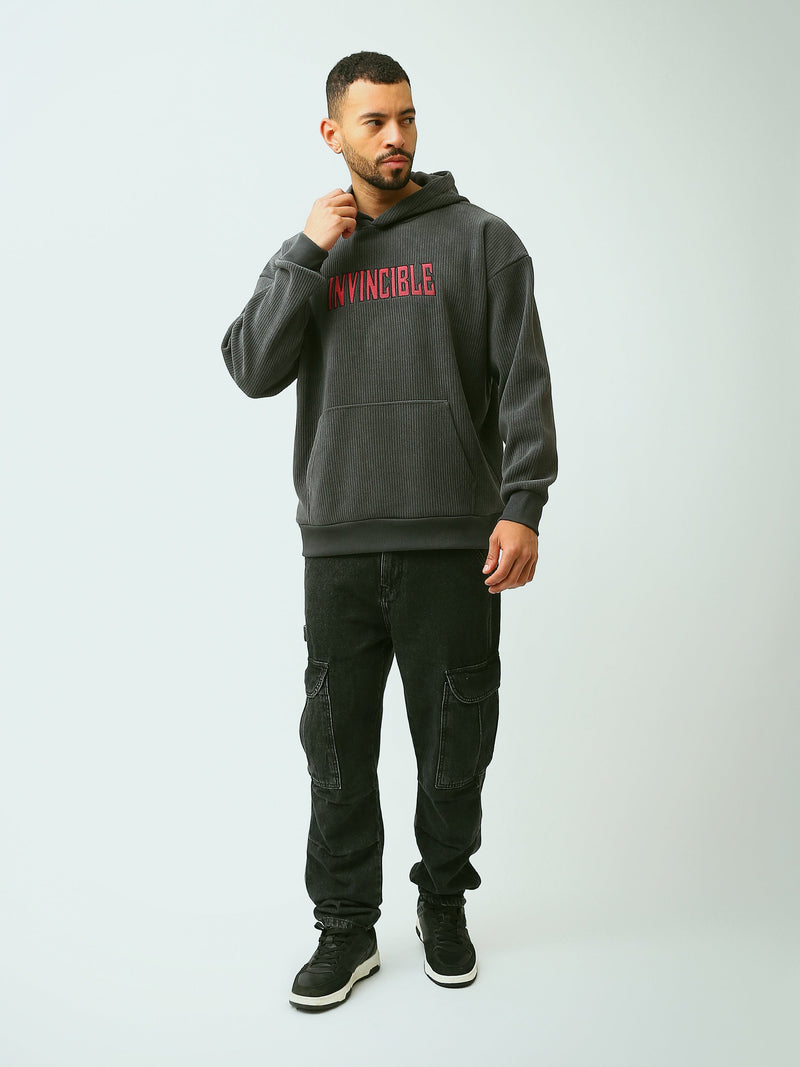 Sweat à Capuche Homme Oversize en Maille Côtelée avec Inscription - SWS26WHEK26421TM1