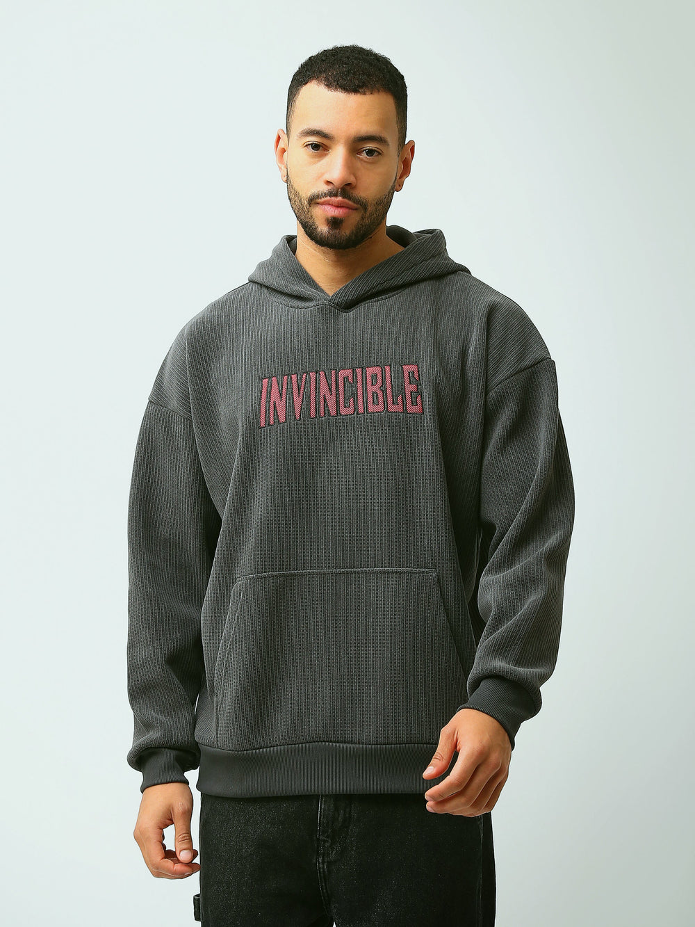 Sweat à Capuche Homme Oversize en Maille Côtelée avec Inscription - SWS26WHEK26421TM1