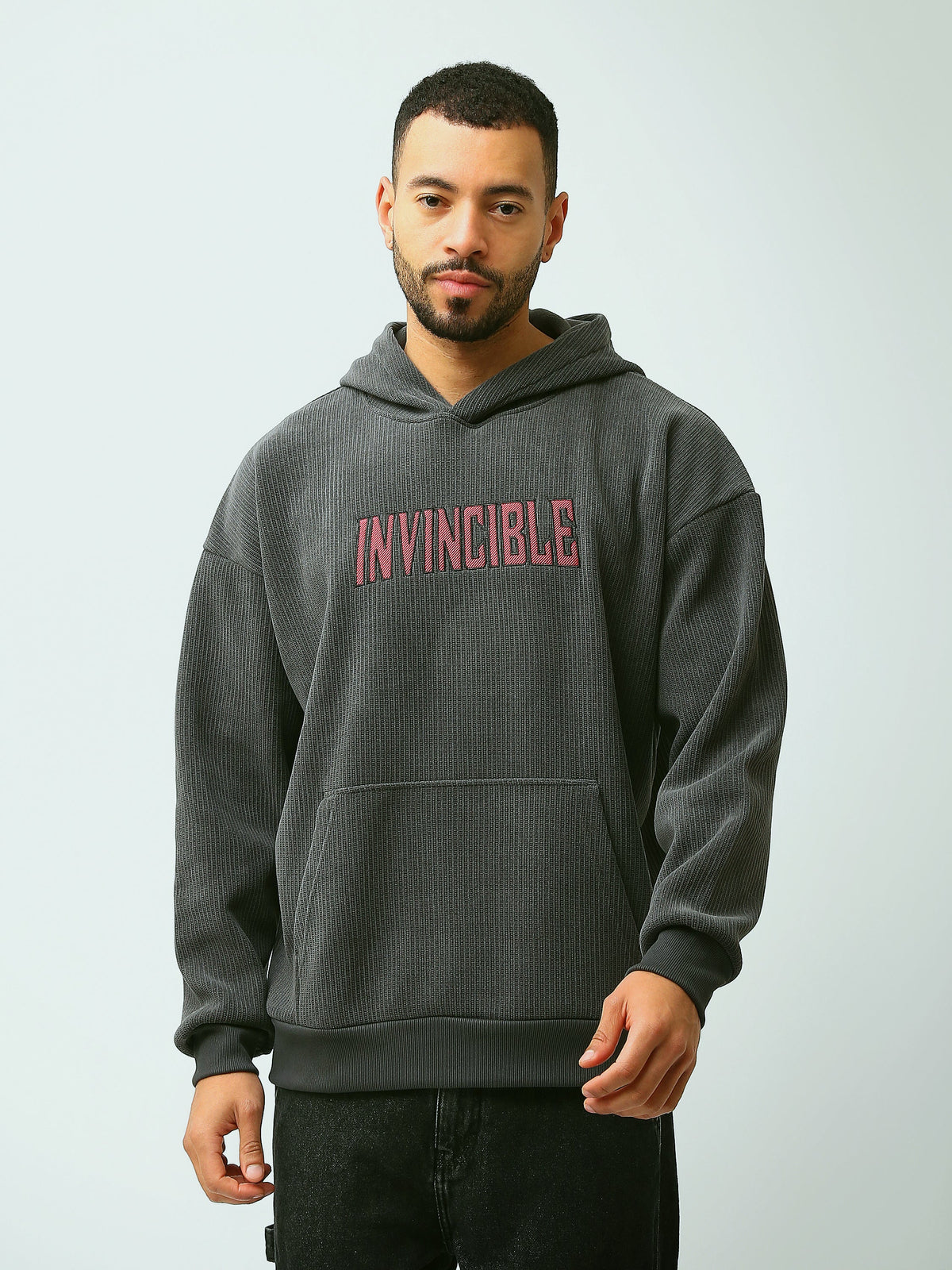 Sweat à Capuche Homme Oversize en Maille Côtelée avec Inscription - SWS26WHEK26421TM1
