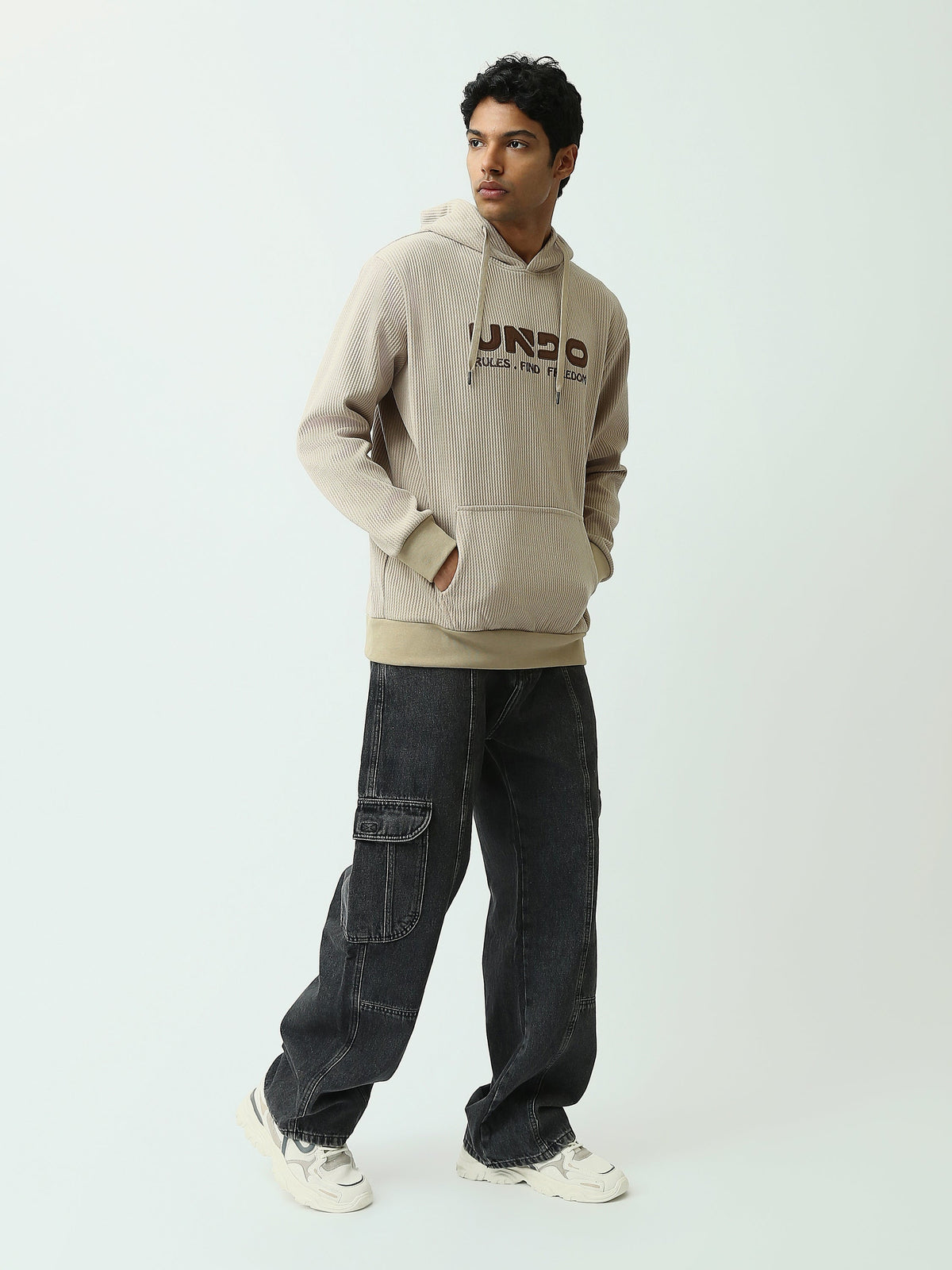Sweat à Capuche Homme en Maille Côtelée avec Inscription - SWS26WHEK26431TM1