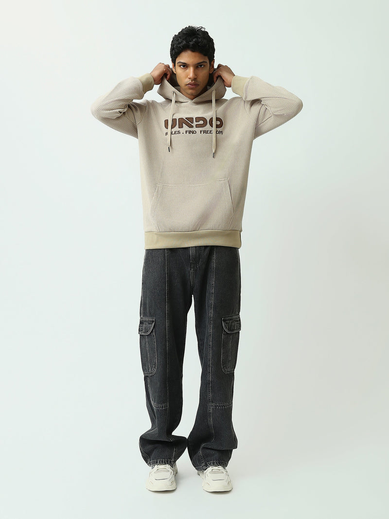 Sweat à Capuche Homme en Maille Côtelée avec Inscription - SWS26WHEK26431TM1