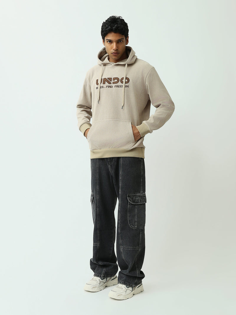 Sweat à Capuche Homme en Maille Côtelée avec Inscription - SWS26WHEK26431TM1