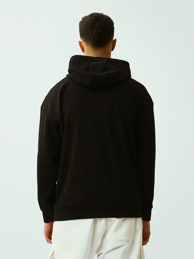 Sweat à Capuche Homme Noir Oversize avec Imprimé – Style Streetwear - SWS26WHEK26526TM1