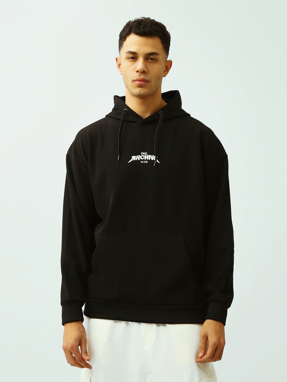 Sweat à Capuche Homme Noir Oversize avec Imprimé – Style Streetwear - SWS26WHEK26526TM1