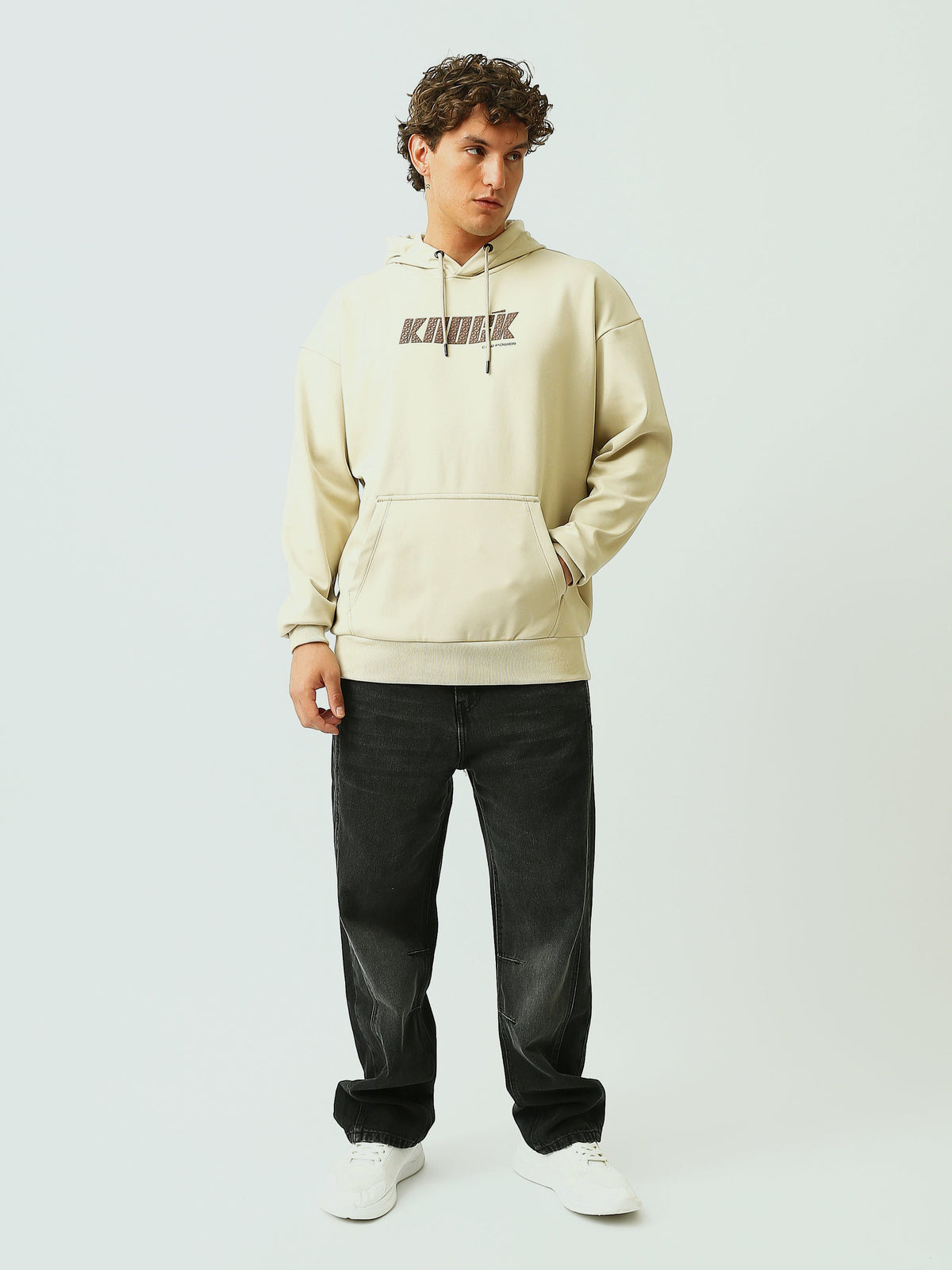 Sweat à Capuche Homme Oversize avec Inscription Graphique - SWS26WHNK26454TM1