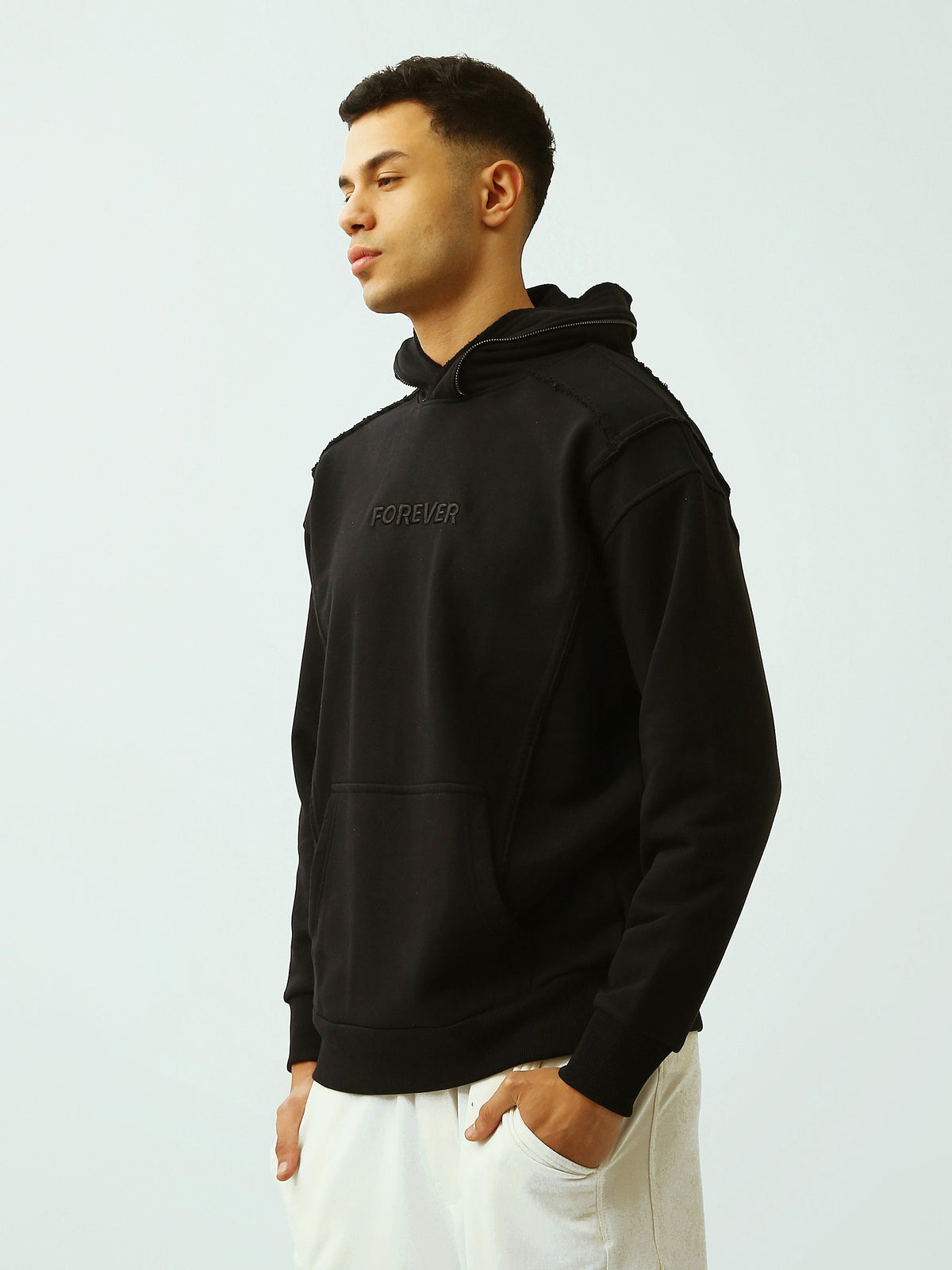 Sweat à Capuche Homme Noir Oversize avec Broderie Forever - SWS26WHNK26461TM1
