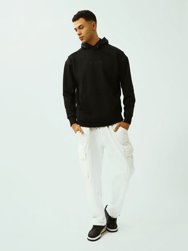 Sweat à Capuche Homme Noir Oversize avec Broderie Forever - SWS26WHNK26461TM1