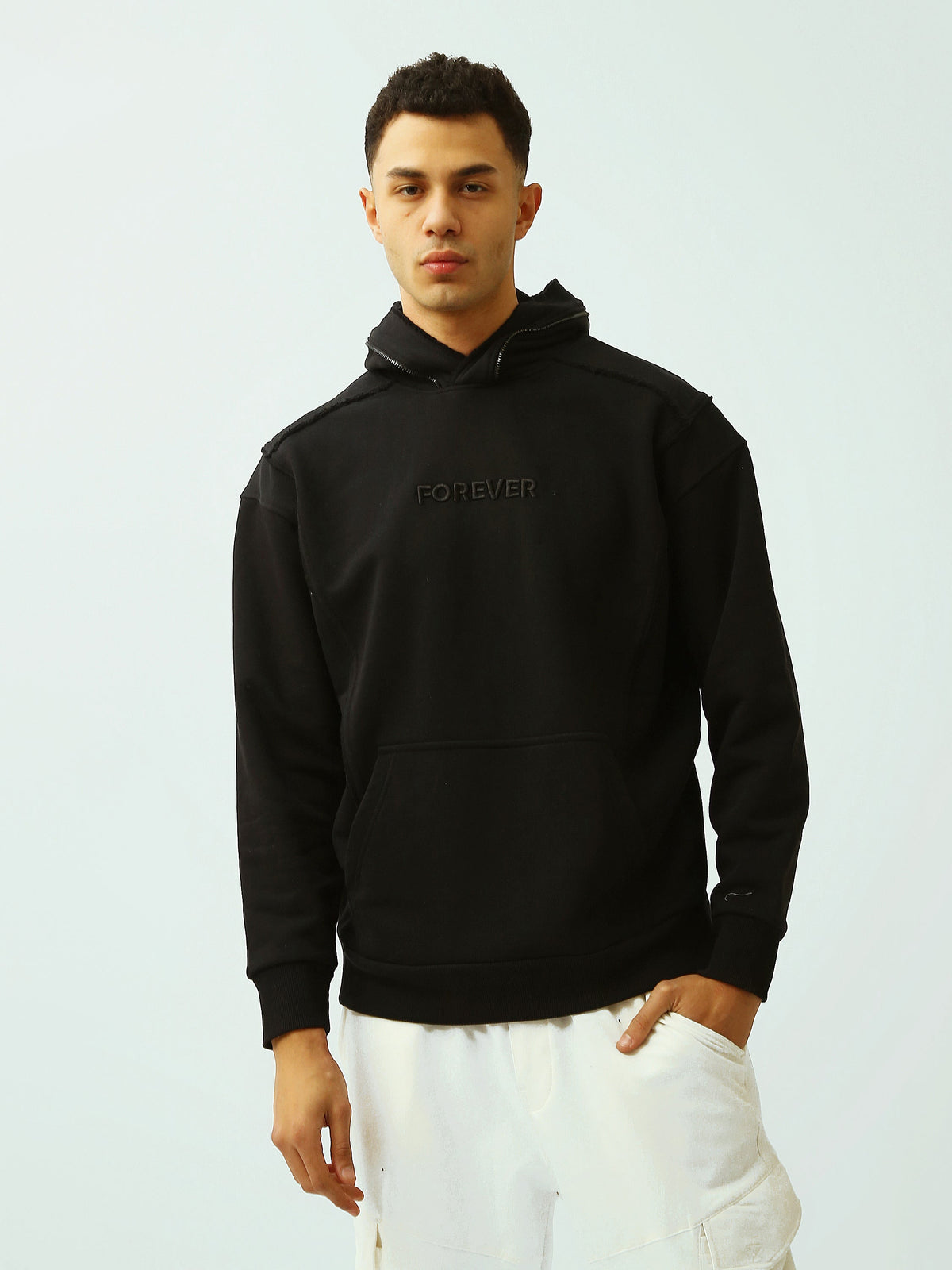 Sweat à Capuche Homme Noir Oversize avec Broderie Forever - SWS26WHNK26461TM1