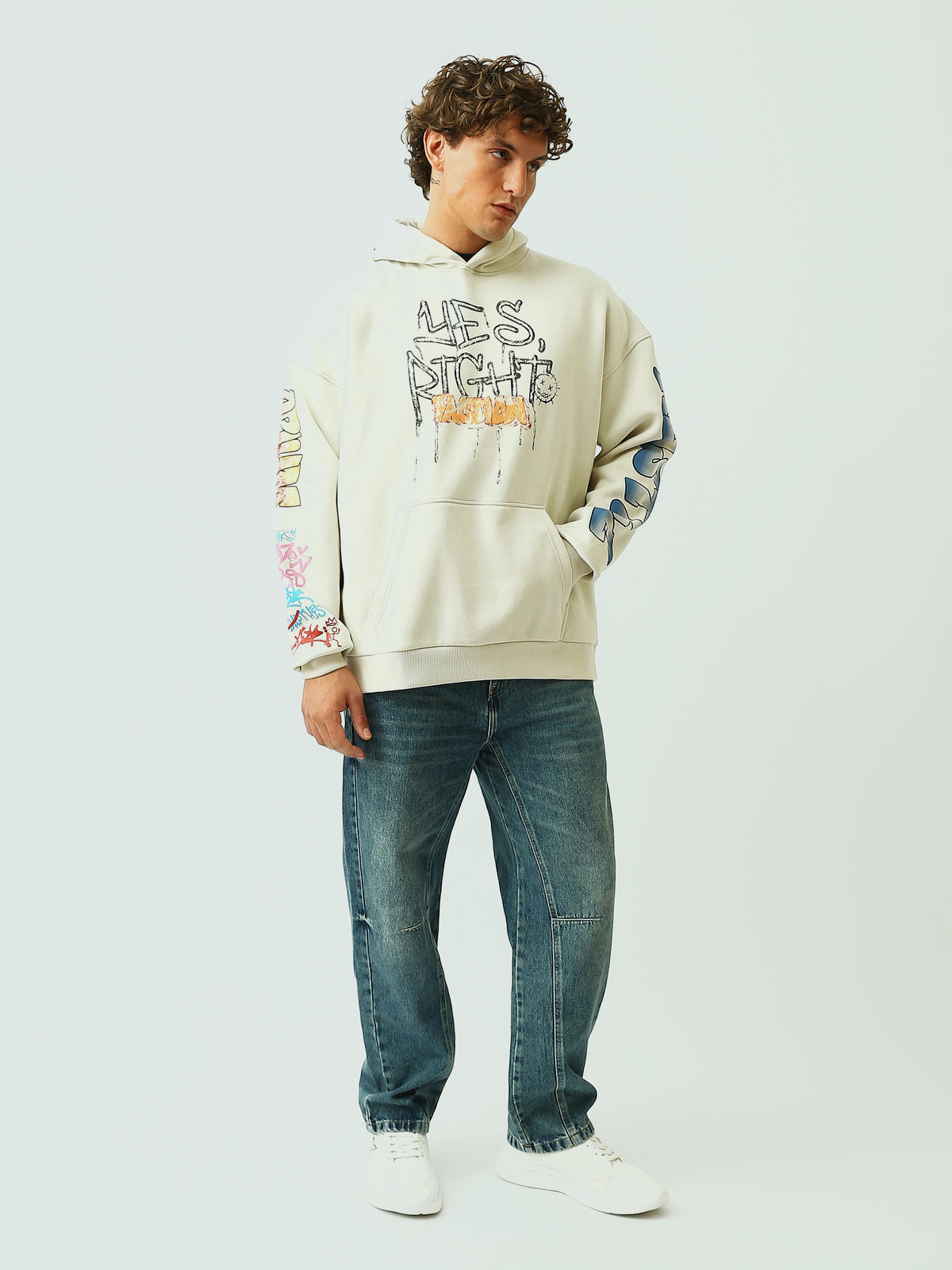 Sweat à Capuche Homme Oversize avec Imprimé Graffiti Streetwear - SWS26WHNK26466TM1