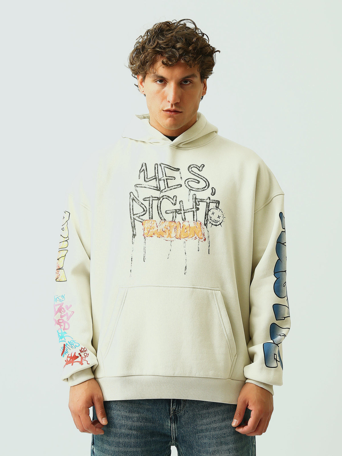 Sweat à Capuche Homme Oversize avec Imprimé Graffiti Streetwear - SWS26WHNK26466TM1