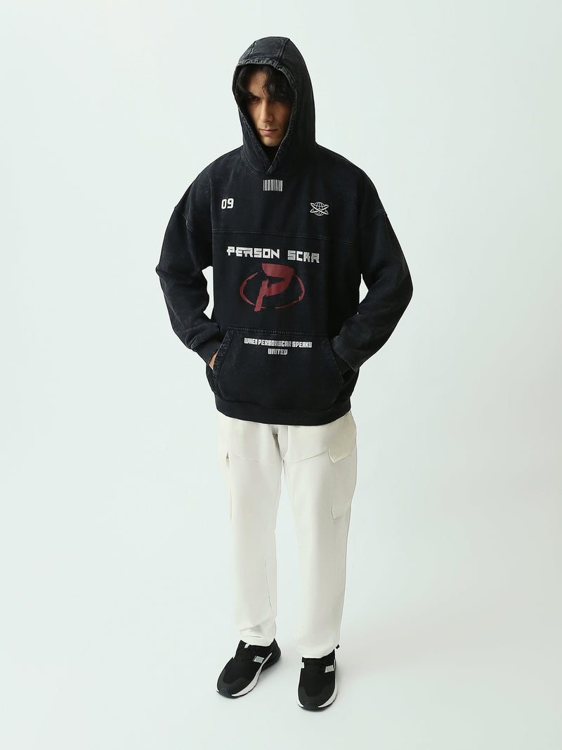 Sweat à Capuche Homme Oversize Effet Délavé avec Imprimé Graphique - SWS26WHNK26471TM1