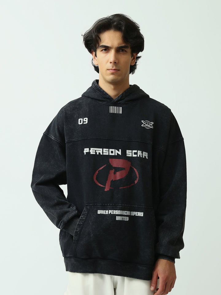 Sweat à Capuche Homme Oversize Effet Délavé avec Imprimé Graphique - SWS26WHNK26471TM1