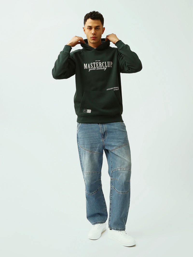 Sweat à Capuche Homme Vert Foncé Oversize – Imprimé Masterclub - SWS26WHNK26516TM1