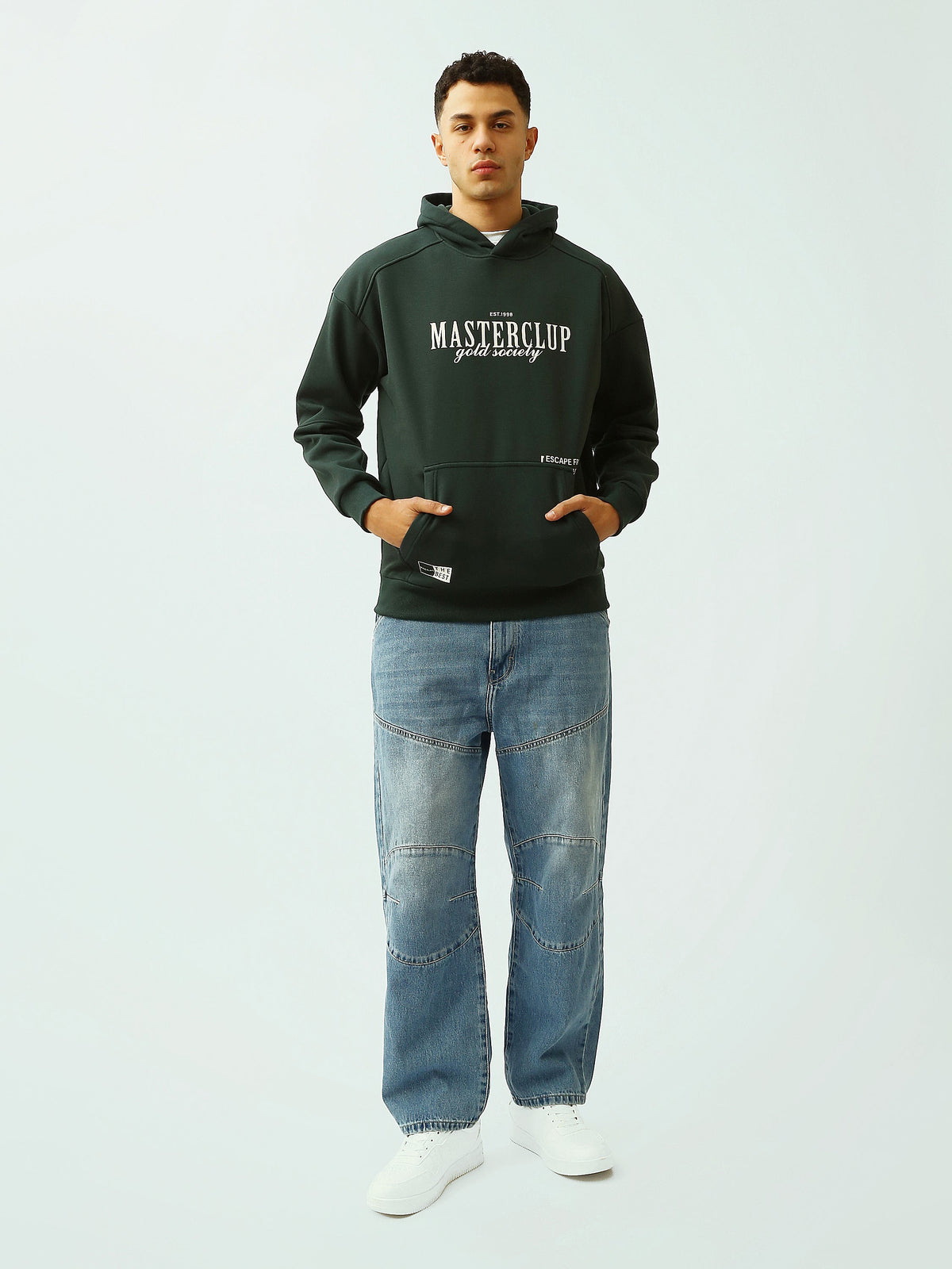 Sweat à Capuche Homme Vert Foncé Oversize – Imprimé Masterclub - SWS26WHNK26516TM1