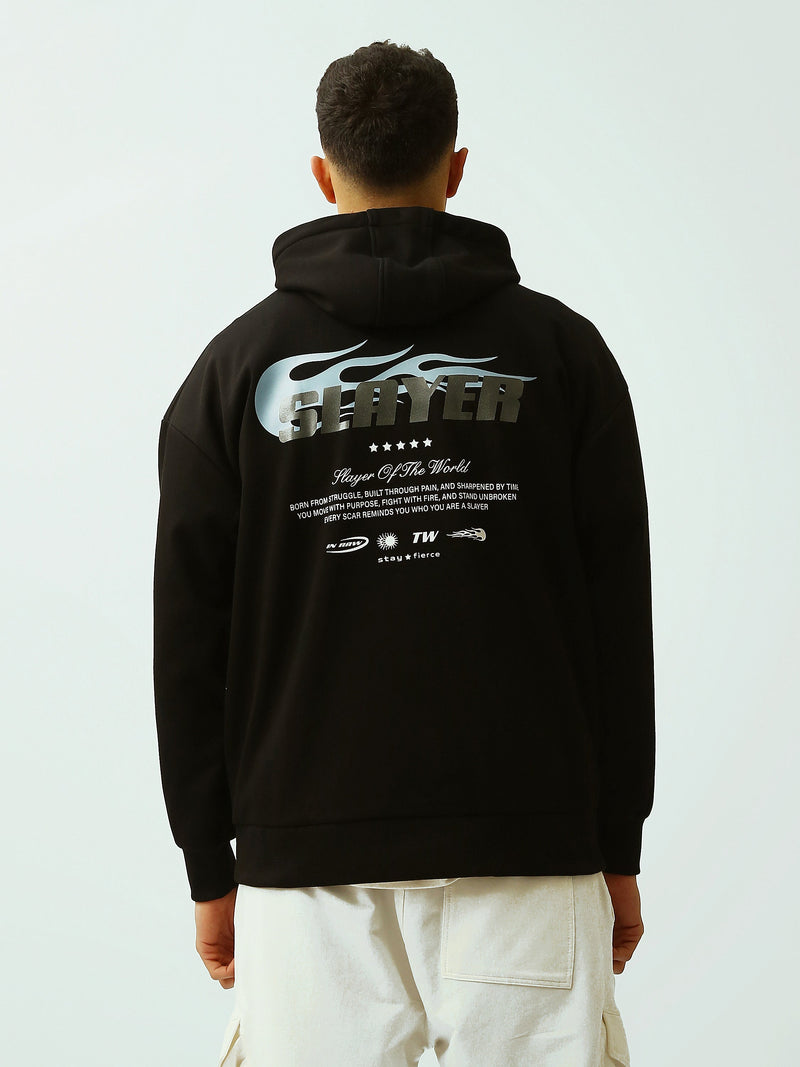 Sweat à Capuche Homme Noir Oversize avec Logo – Style Streetwear - SWS26WHNK26522TM1