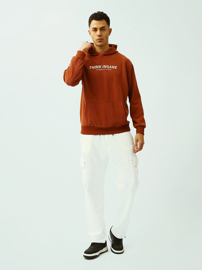 Sweat à Capuche Homme Brique avec Imprimé Think Insane – Style Streetwear - SWS26WHNK26530TM1