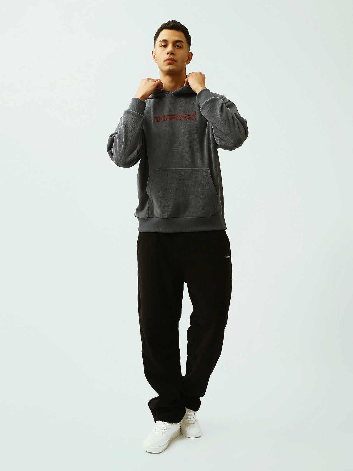 Sweat à Capuche Homme Gris Foncé Oversize – Imprimé Aura Arcade - SWS26WHNK26533TM1