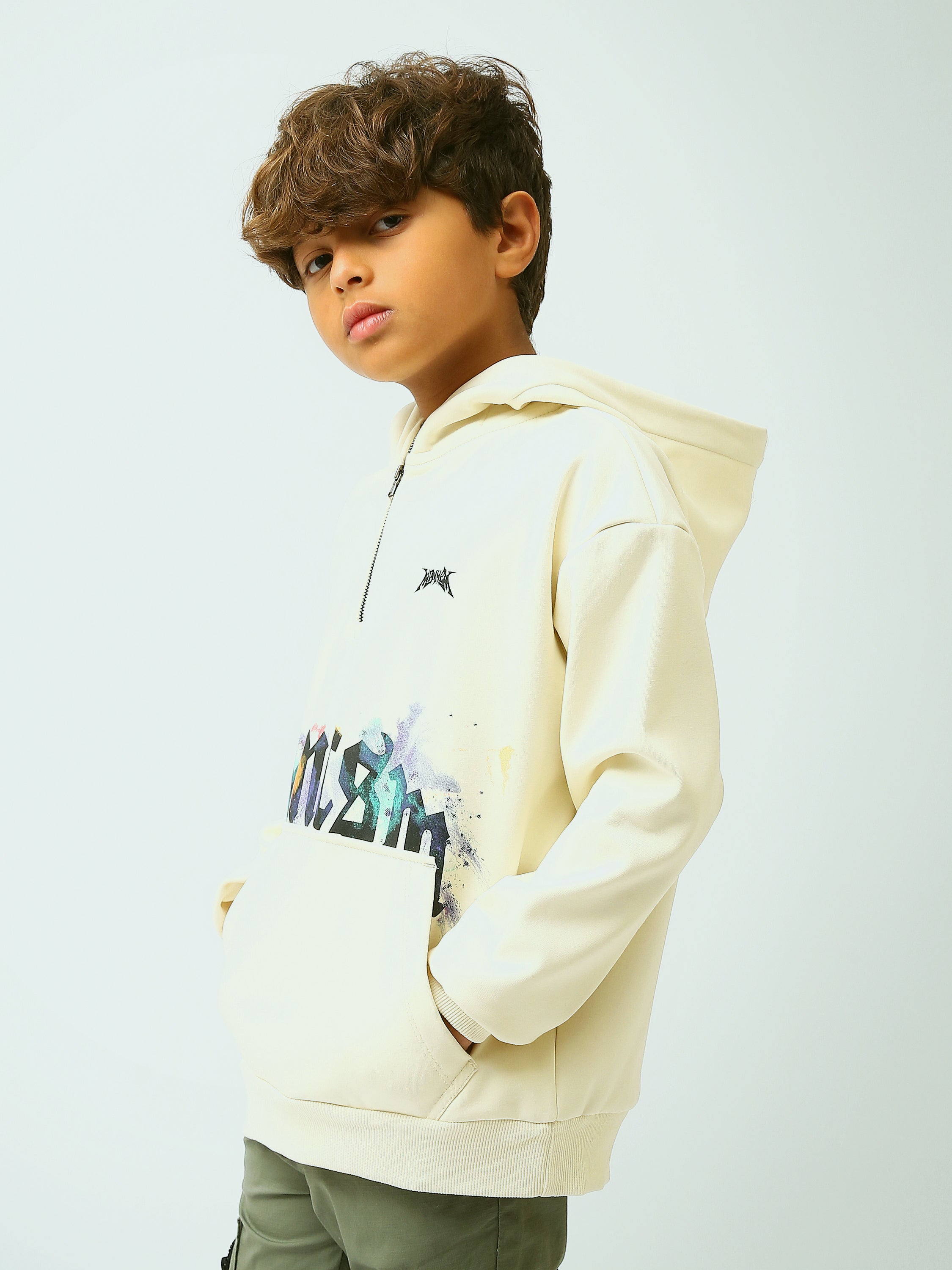 Sweat à capuche garçon avec demi-zip et imprimé graffiti - SWS26WHNK31562TB1