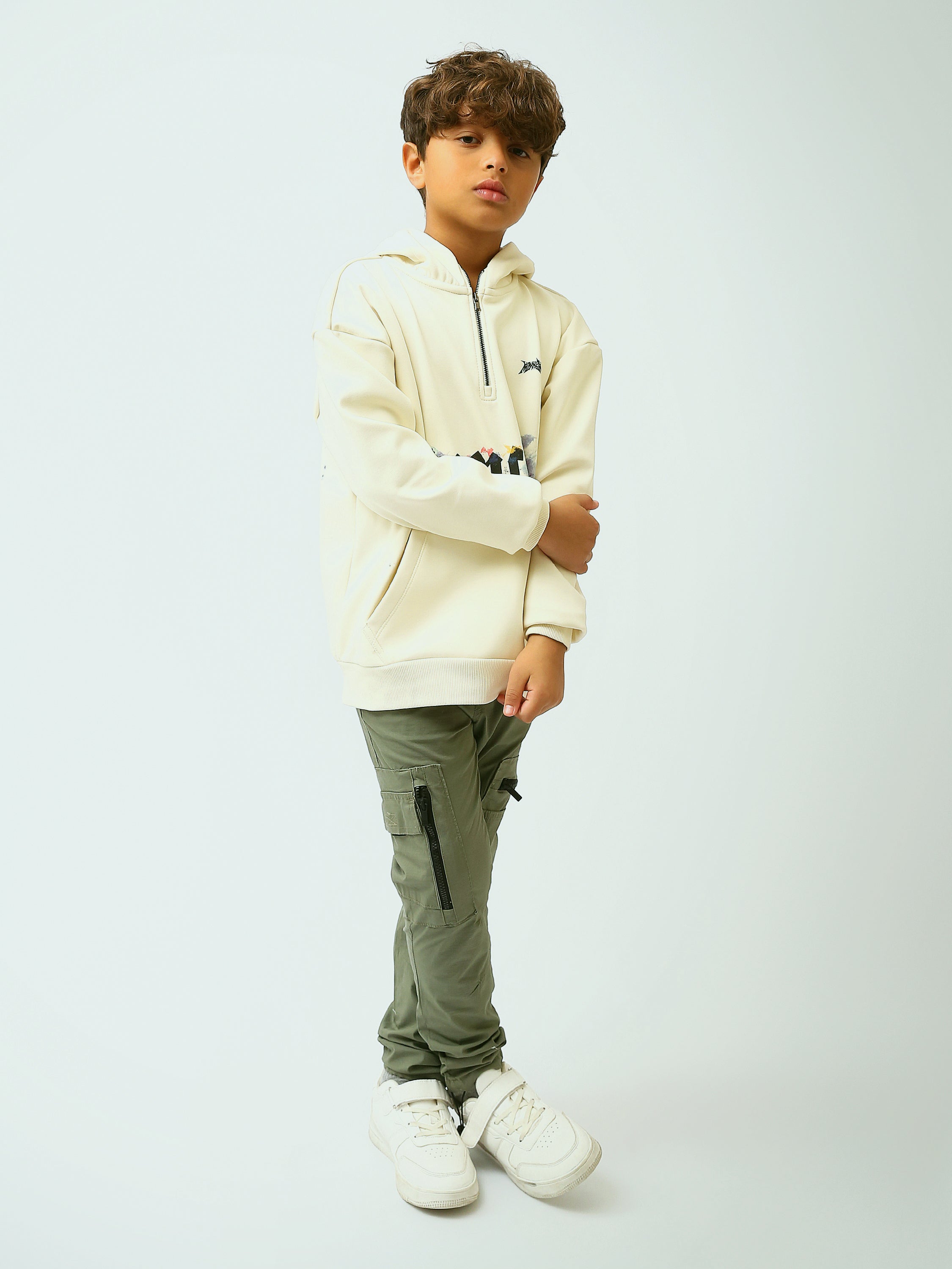 Sweat à capuche garçon avec demi-zip et imprimé graffiti - SWS26WHNK31562TB1