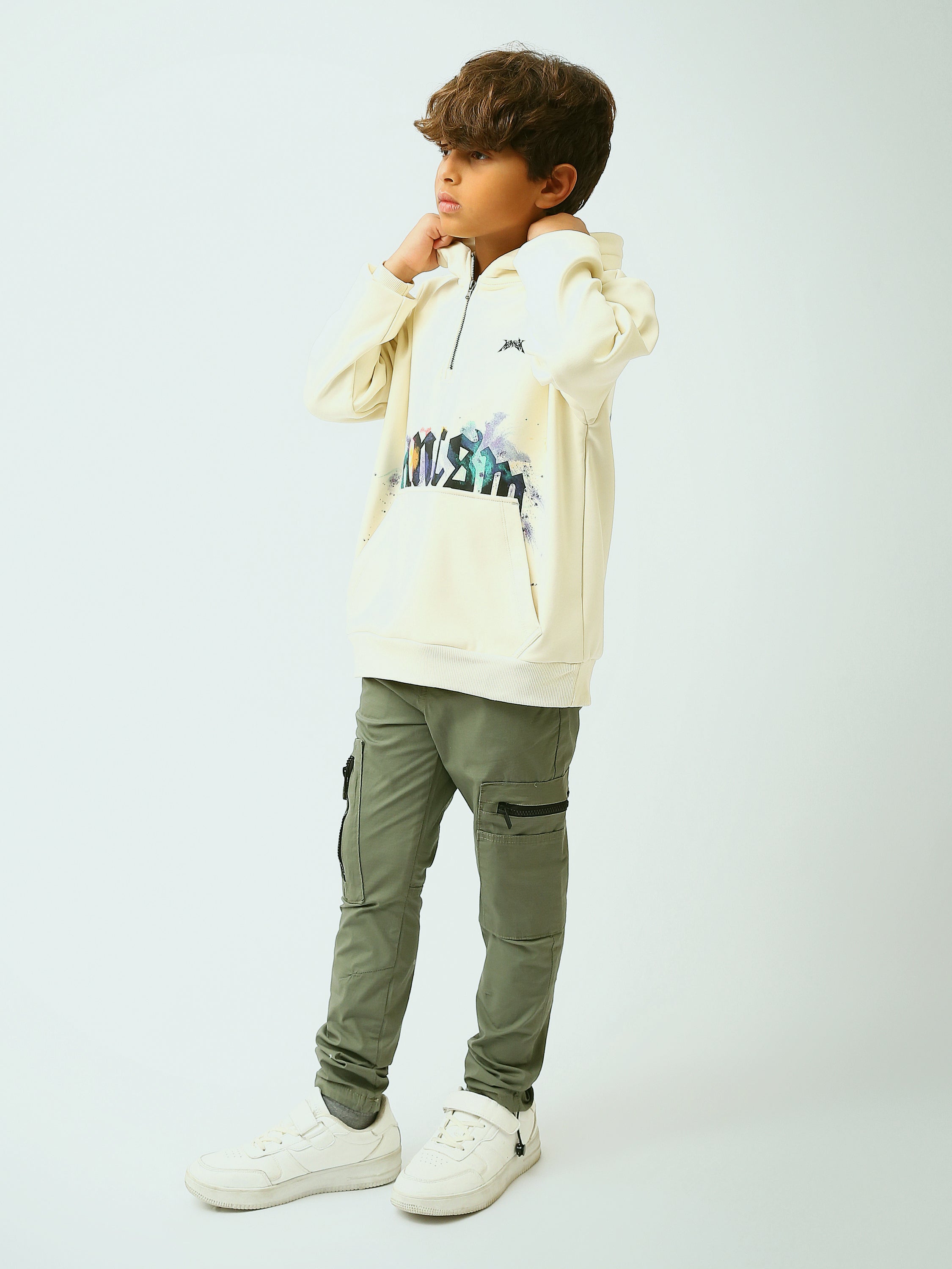 Sweat à capuche garçon avec demi-zip et imprimé graffiti - SWS26WHNK31562TB1