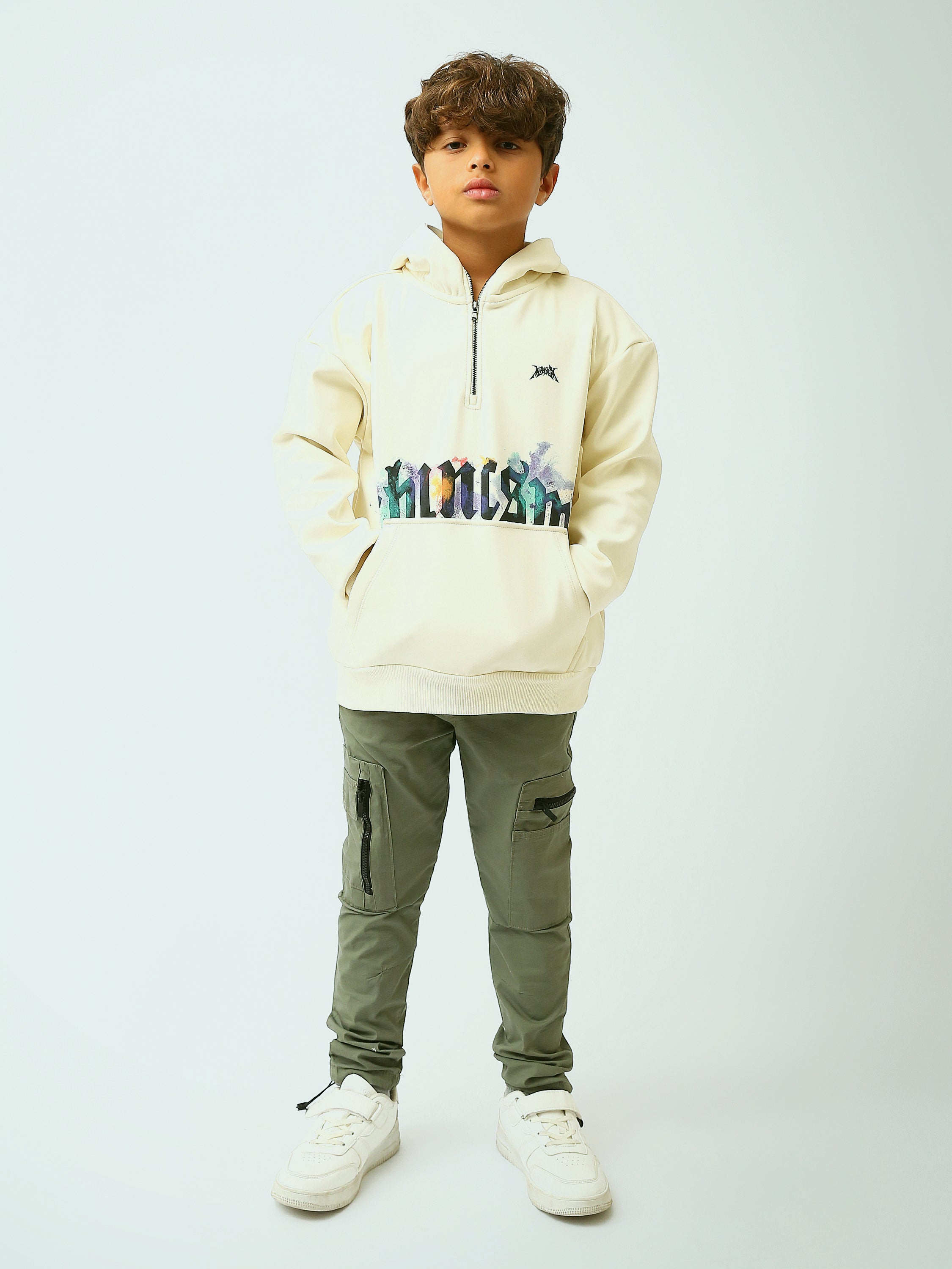 Sweat à capuche garçon avec demi-zip et imprimé graffiti - SWS26WHNK31562TB1