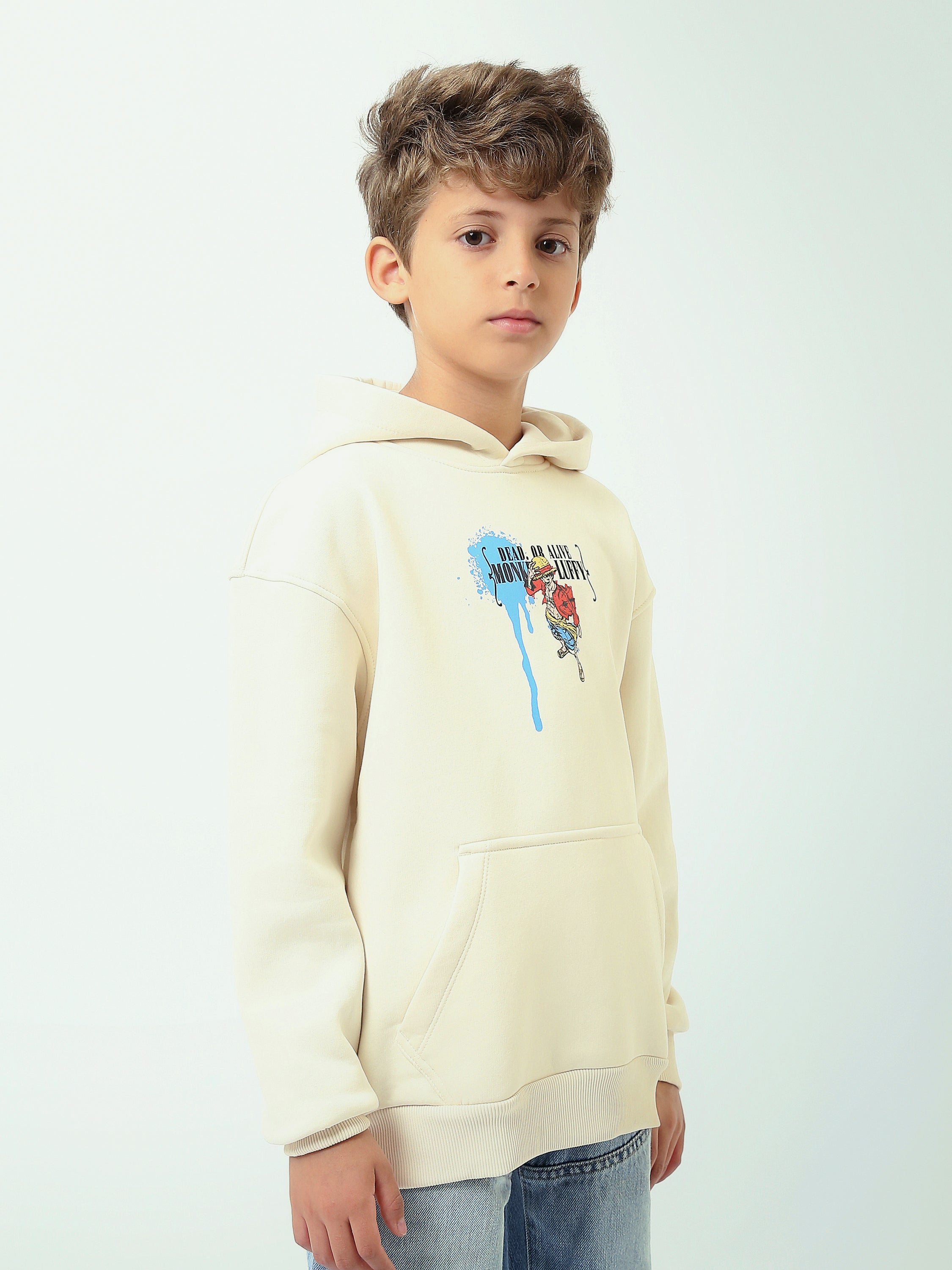 Sweat à Capuche Garçon Imprimé Manga avec Poche Kangourou - SWS26WHNK31586TB1