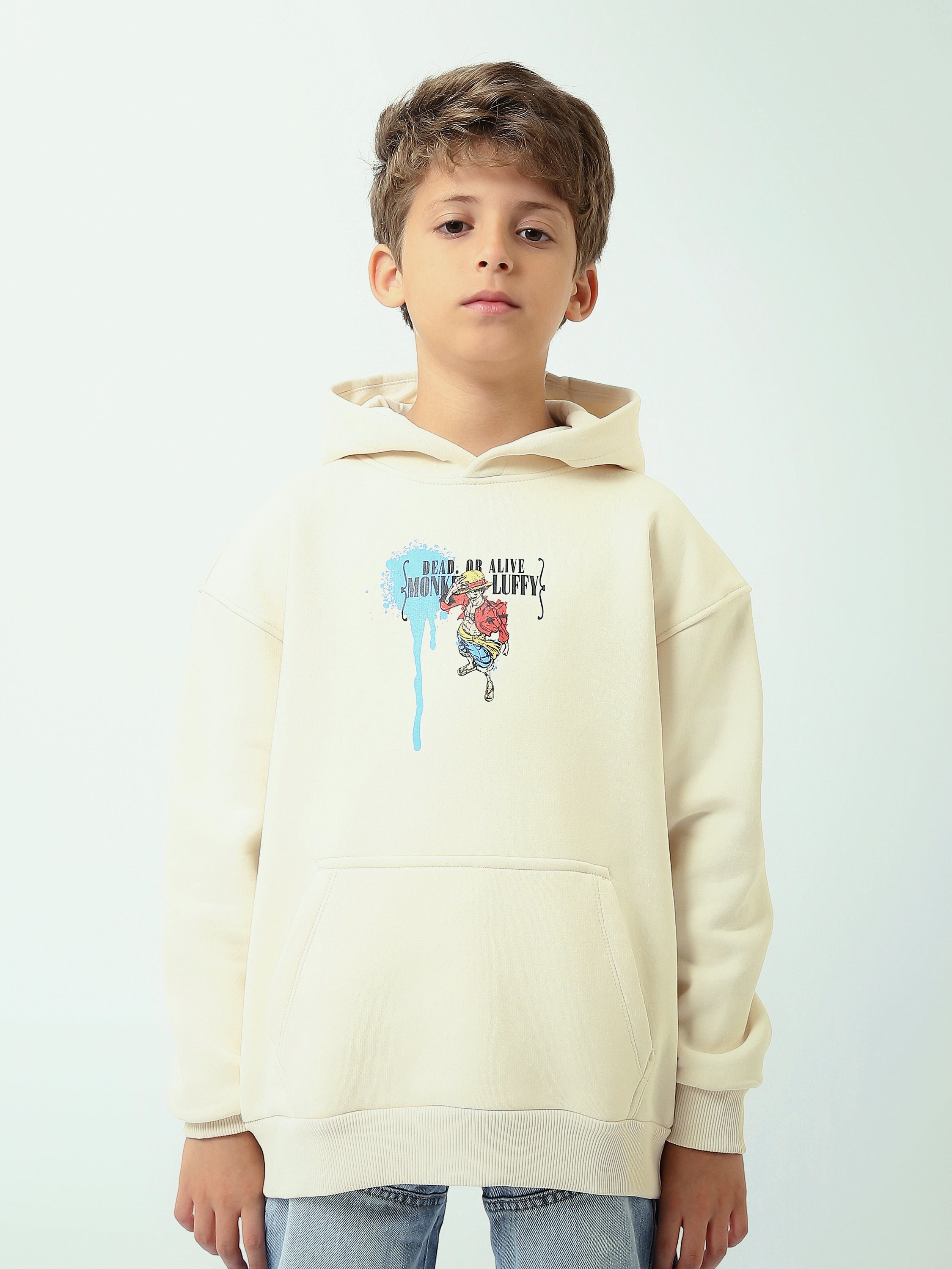 Sweat à Capuche Garçon Imprimé Manga avec Poche Kangourou - SWS26WHNK31586TB1