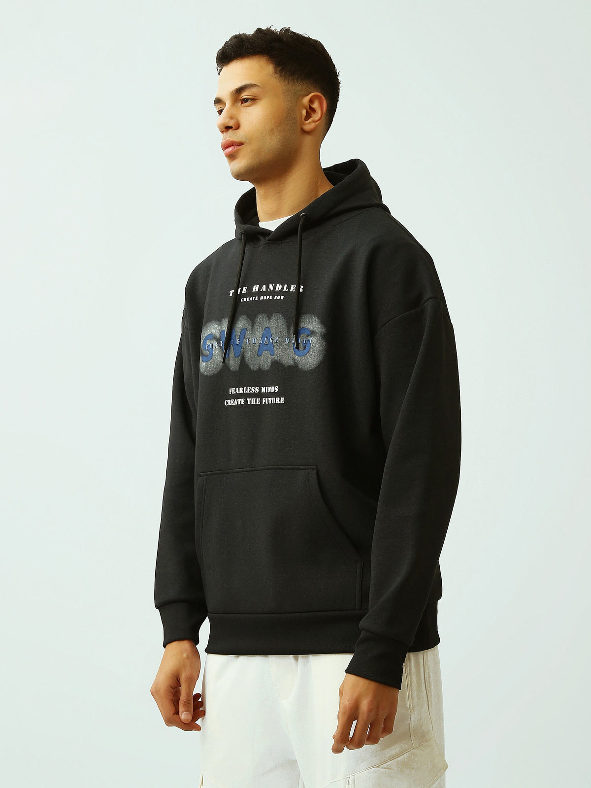 Sweat à Capuche Homme Noir Oversize avec Imprimé SWAG – Streetwear - SWS26WHNL26434TM1
