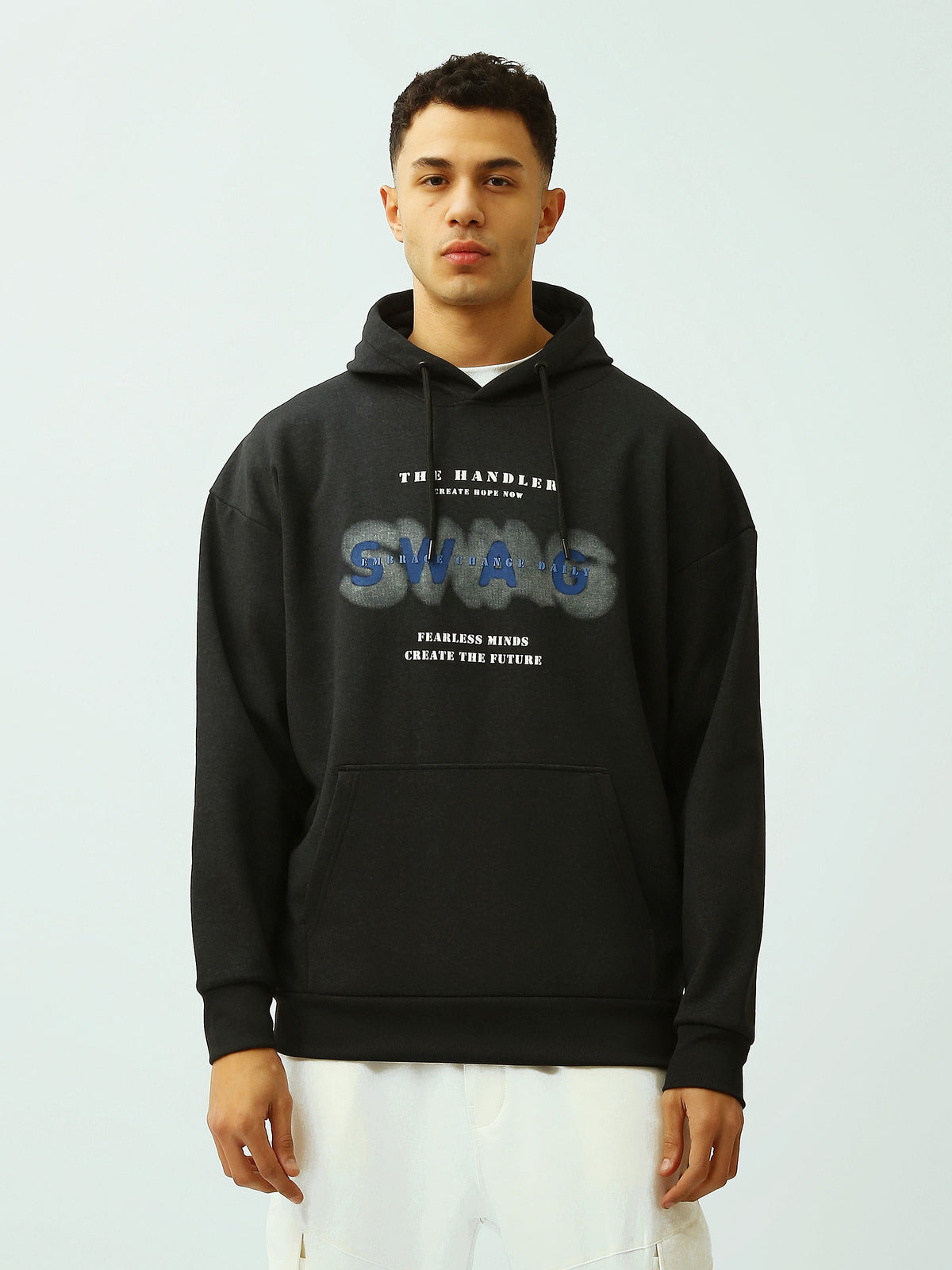 Sweat à Capuche Homme Noir Oversize avec Imprimé SWAG – Streetwear - SWS26WHNL26434TM1