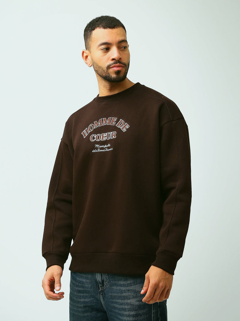 Sweat Homme Oversize à Col Rond avec Inscription Brodée - SWS26WREK26580TM1
