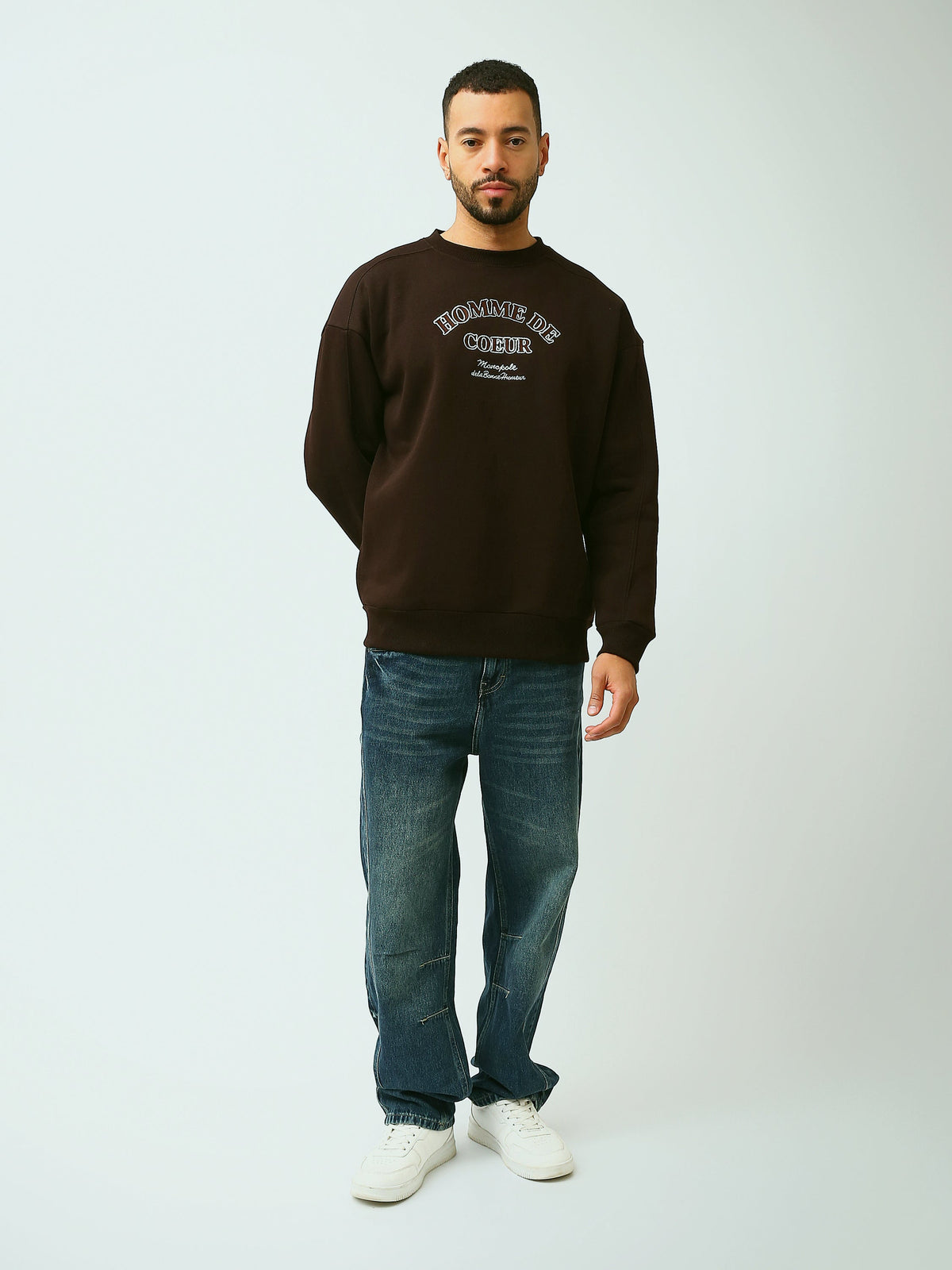 Sweat Homme Oversize à Col Rond avec Inscription Brodée - SWS26WREK26580TM1