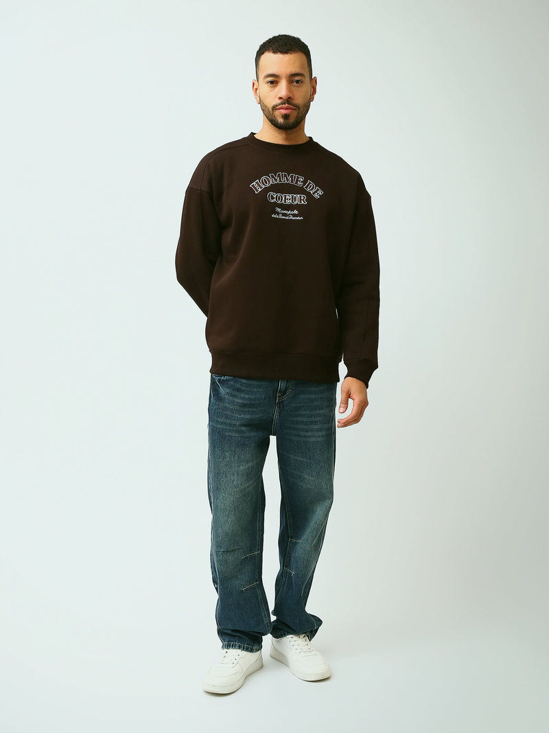 Sweat Homme Oversize à Col Rond avec Inscription Brodée - SWS26WREK26580TM1