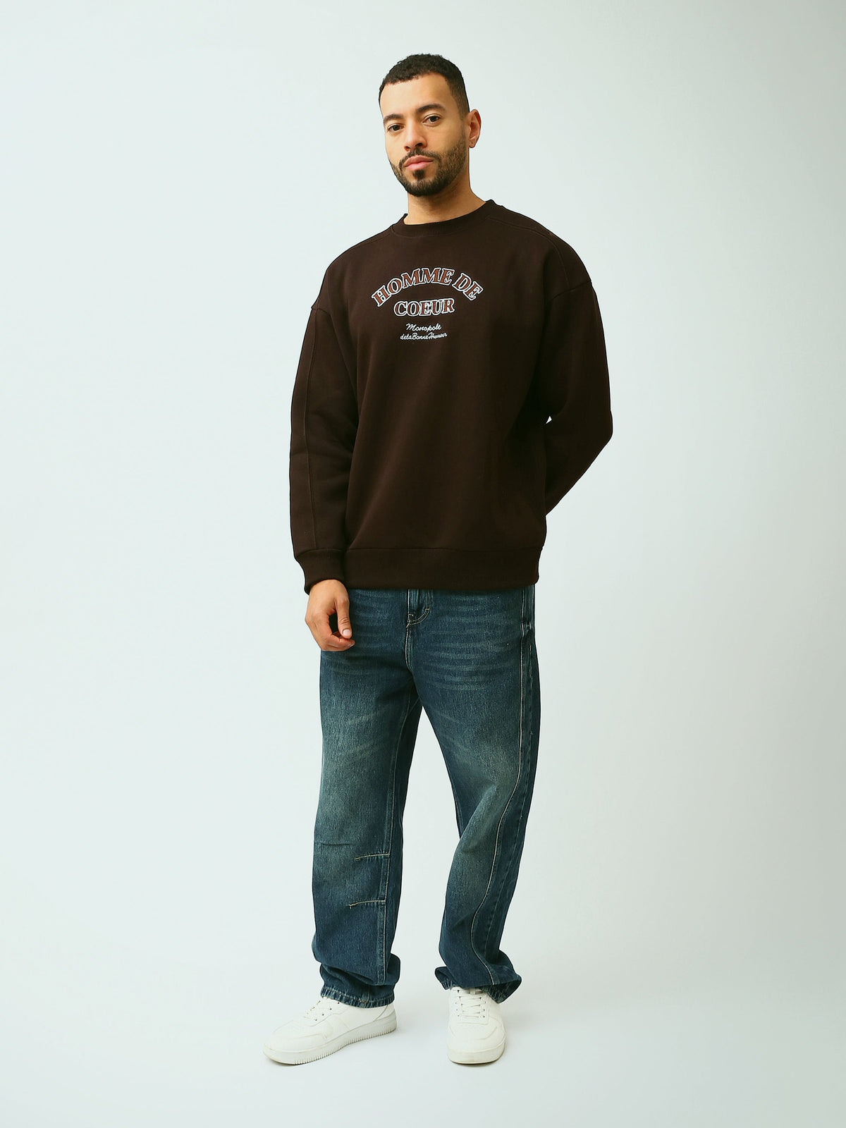 Sweat Homme Oversize à Col Rond avec Inscription Brodée - SWS26WREK26580TM1