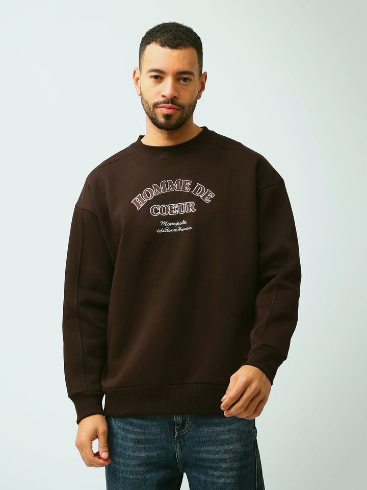 Sweat Homme Oversize à Col Rond avec Inscription Brodée - SWS26WREK26580TM1