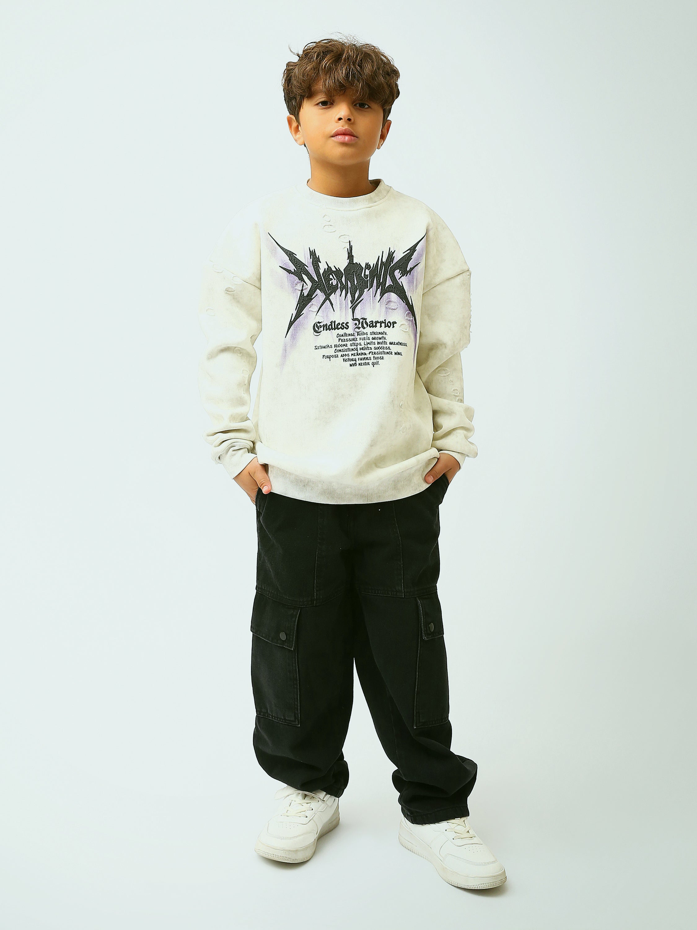 Sweat garçon oversize avec imprimé street Endless Warrior et effet usé tendance - SWS26WRNL26449TB1