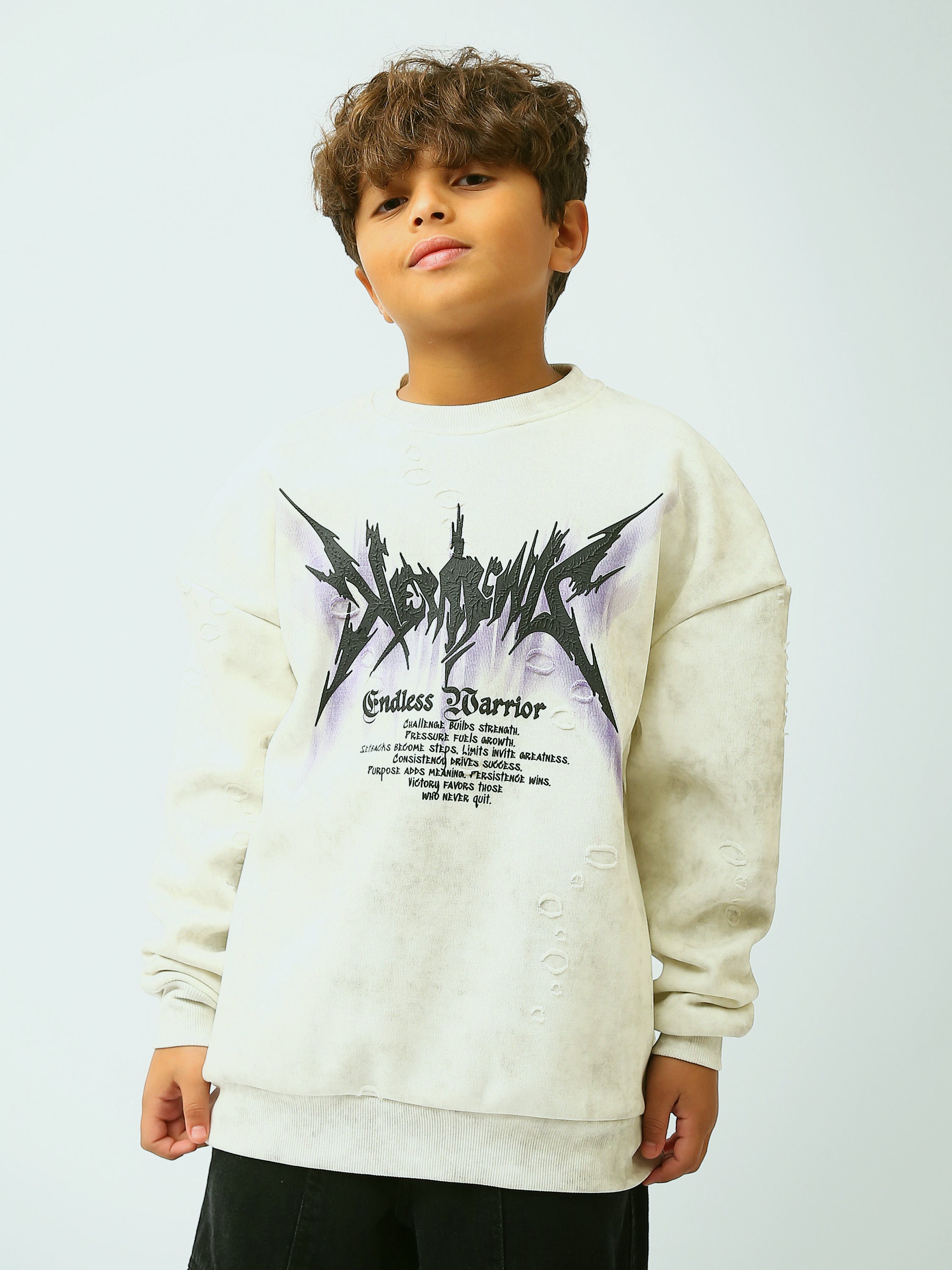 Sweat garçon oversize avec imprimé street Endless Warrior et effet usé tendance - SWS26WRNL26449TB1