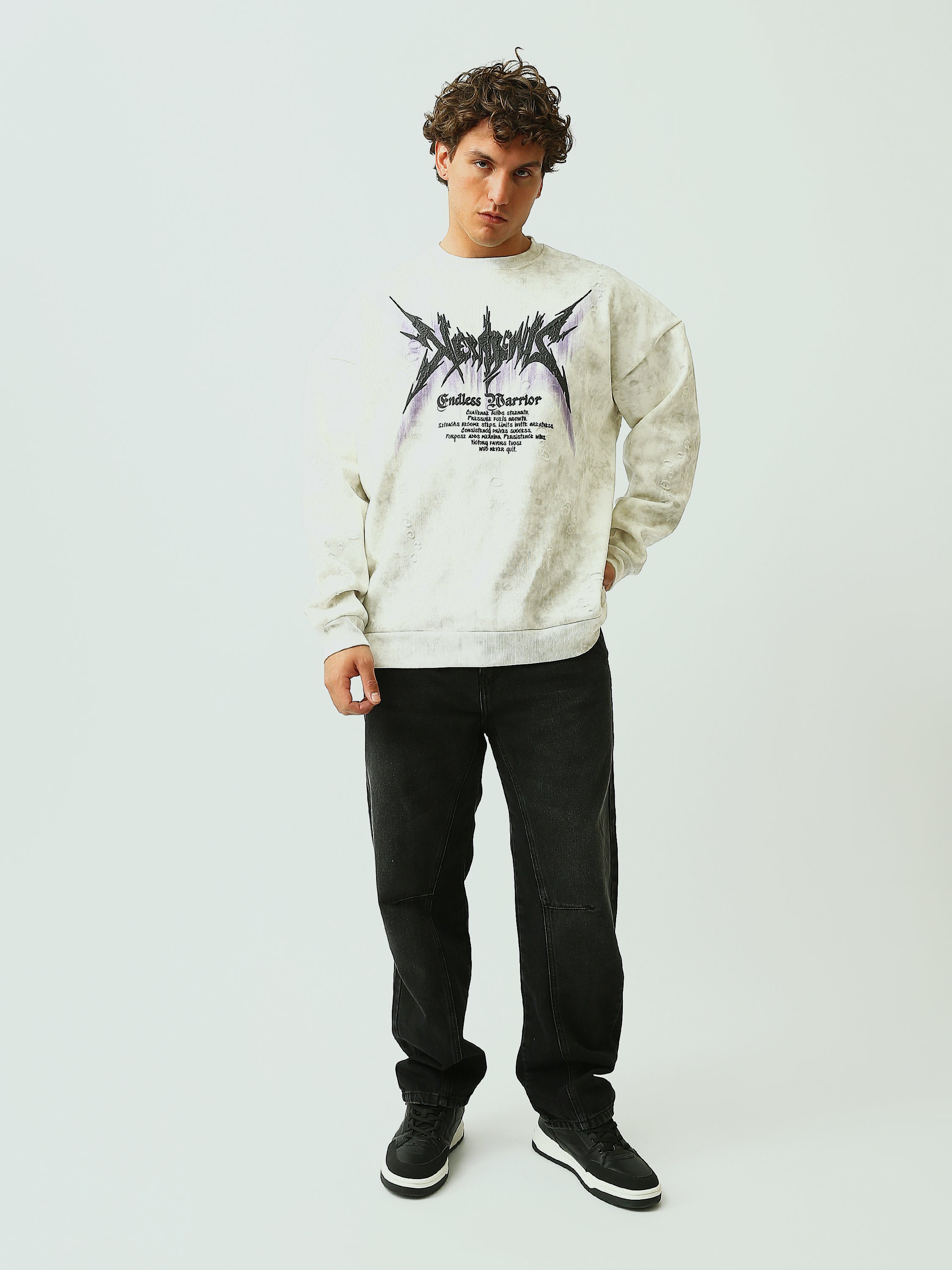 Sweat-shirt homme à col rond avec imprimé graphique – Style streetwear moderne - SWS26WRNL26449TM1