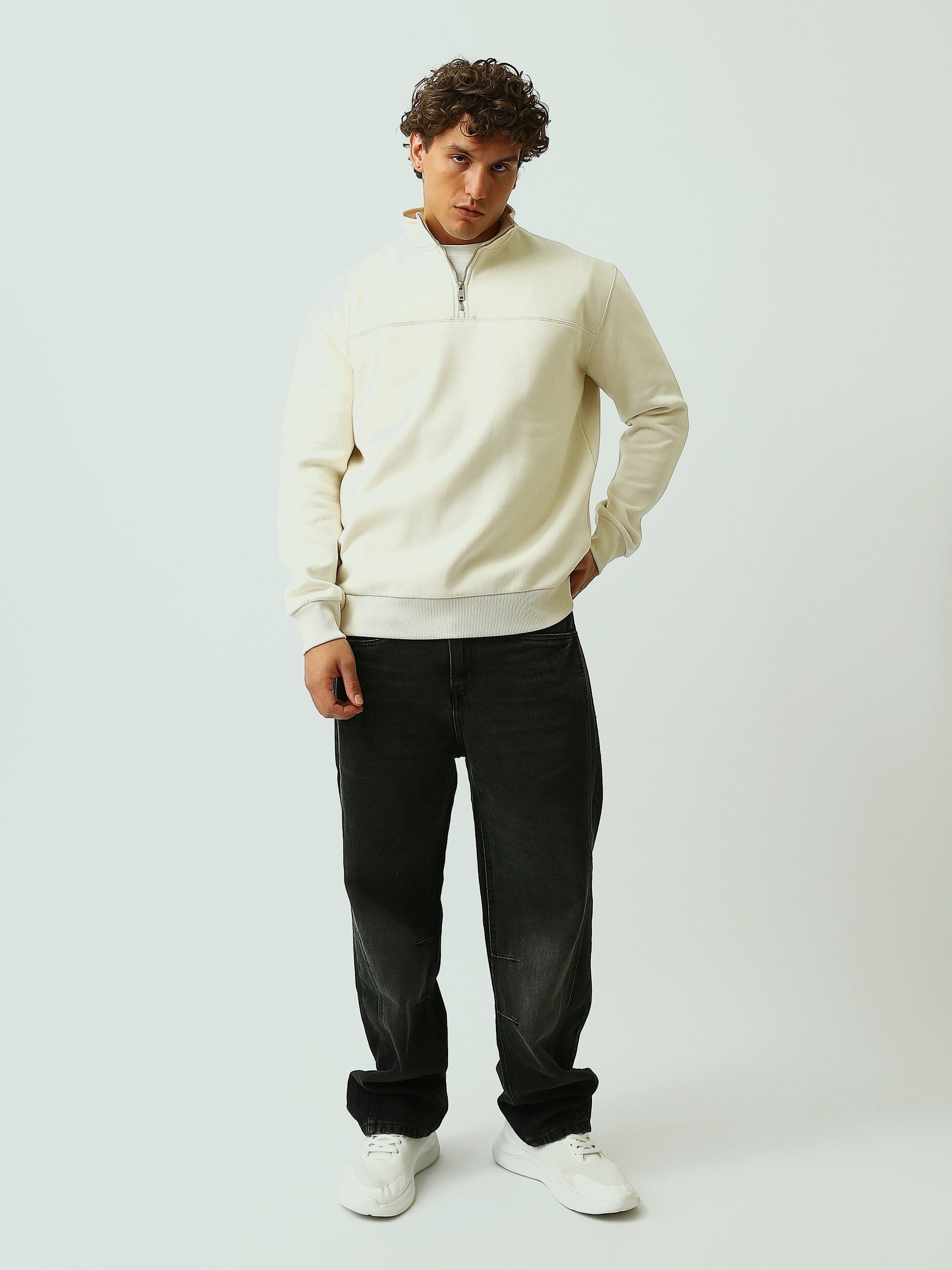 Sweat Homme Col Montant à Demi-Zip Oversize - SWS26WTPL26501TM1