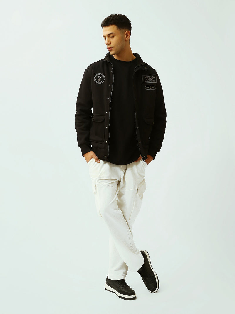 Veste Homme Noire à Col Montant avec Écussons – Style Streetwear - SWS26WZES26417TM1