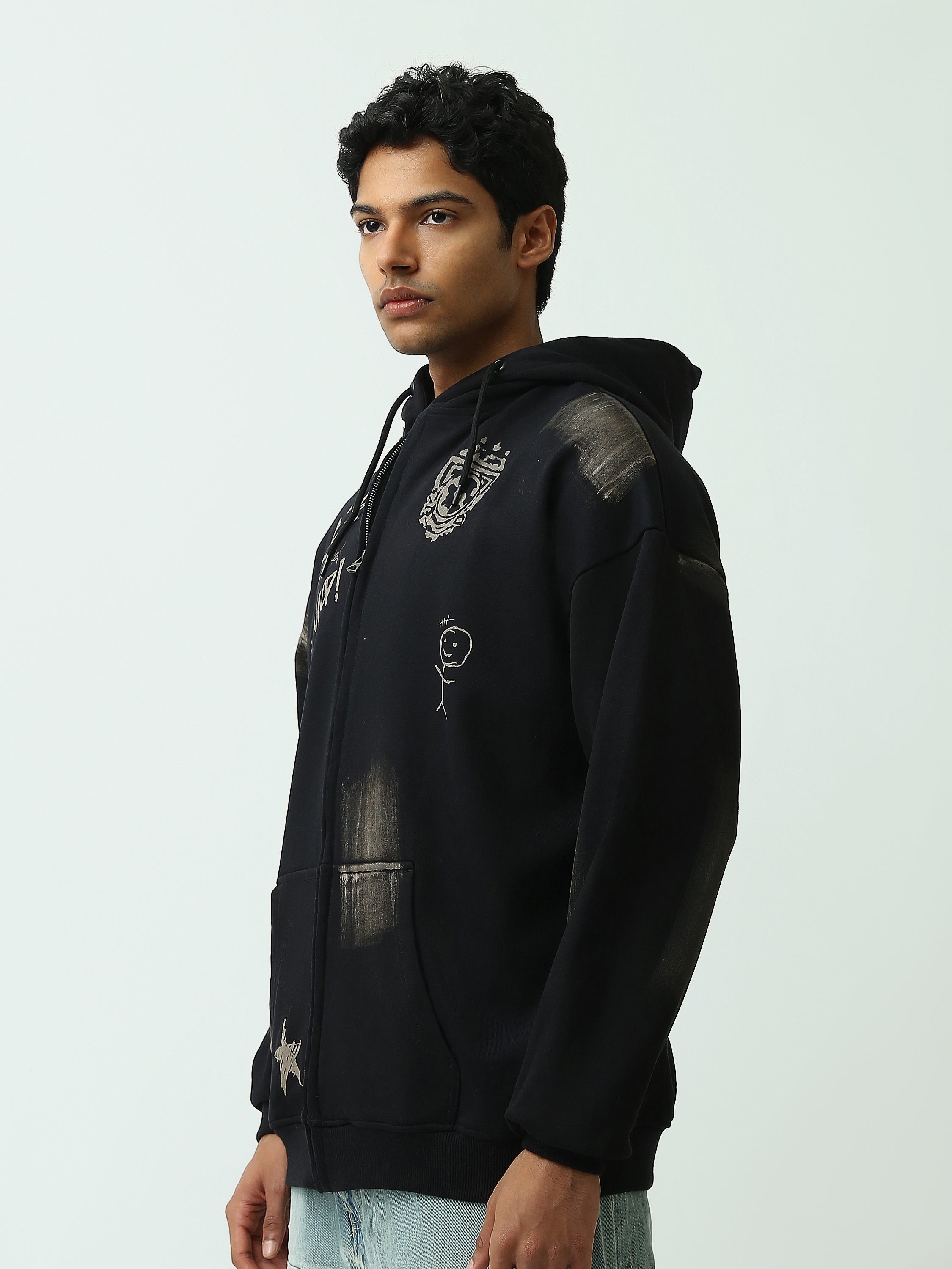 Sweat à capuche homme zippé avec imprimés graphiques – Style streetwear audacieux - SWS26WZNK26465TM1