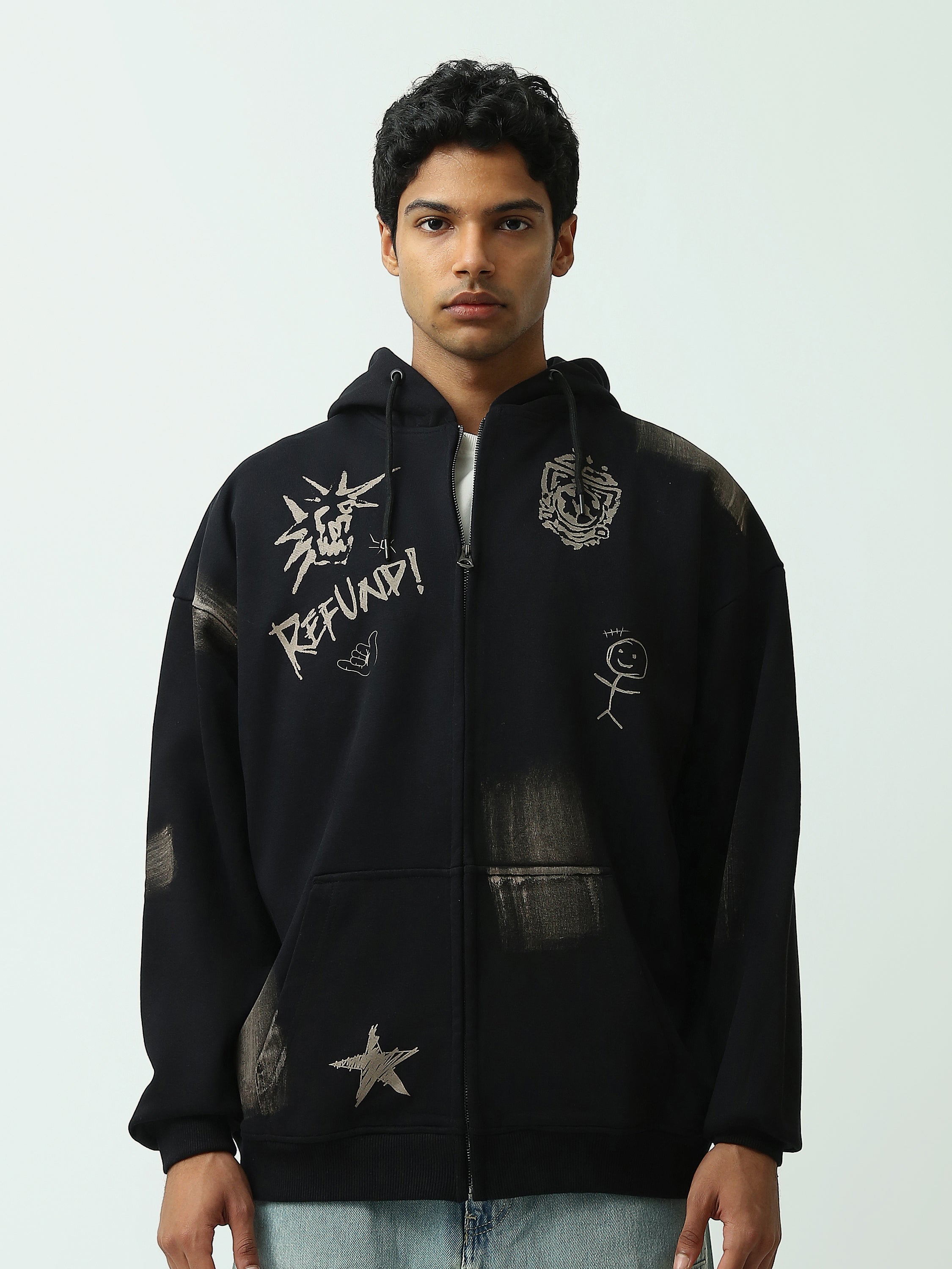 Sweat à capuche homme zippé avec imprimés graphiques – Style streetwear audacieux - SWS26WZNK26465TM1