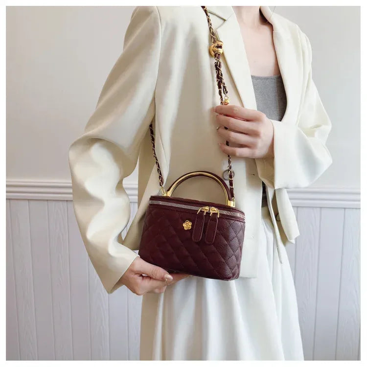 Sac à Main Femme Rétro – Sac Seau Petit Carré avec Chaîne, Design Plaid Diamant Inspiré de Chanel, Sac Crossbody Polyvalent - Justyol