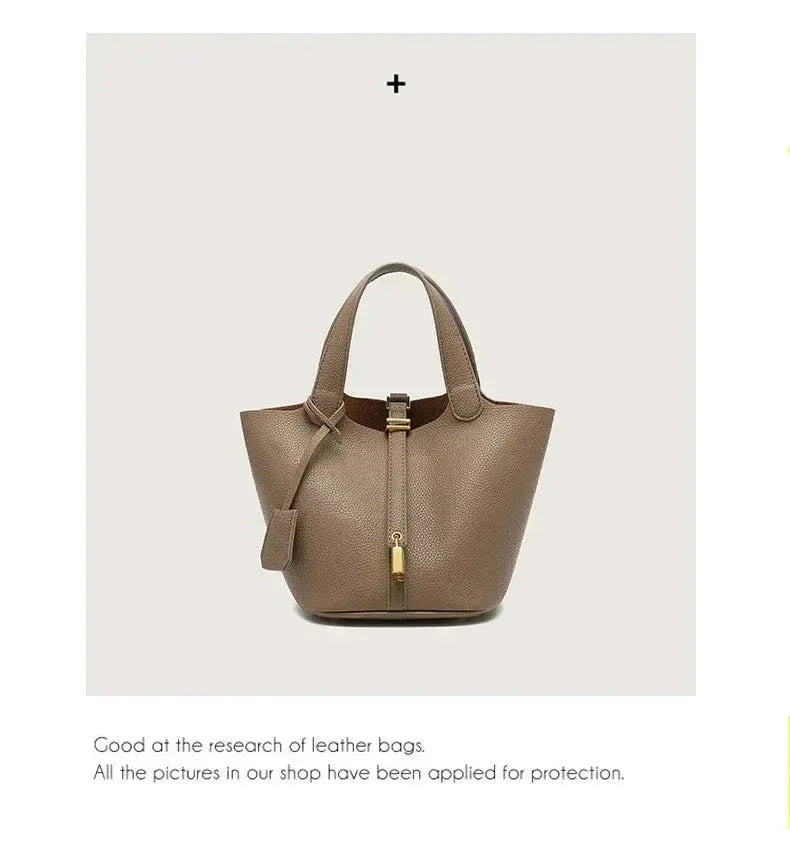 Sac à Main Femme en Forme de Seau – Sac Picotin avec Motif Lychee, Sac à Bandoulière Tendance - Justyol