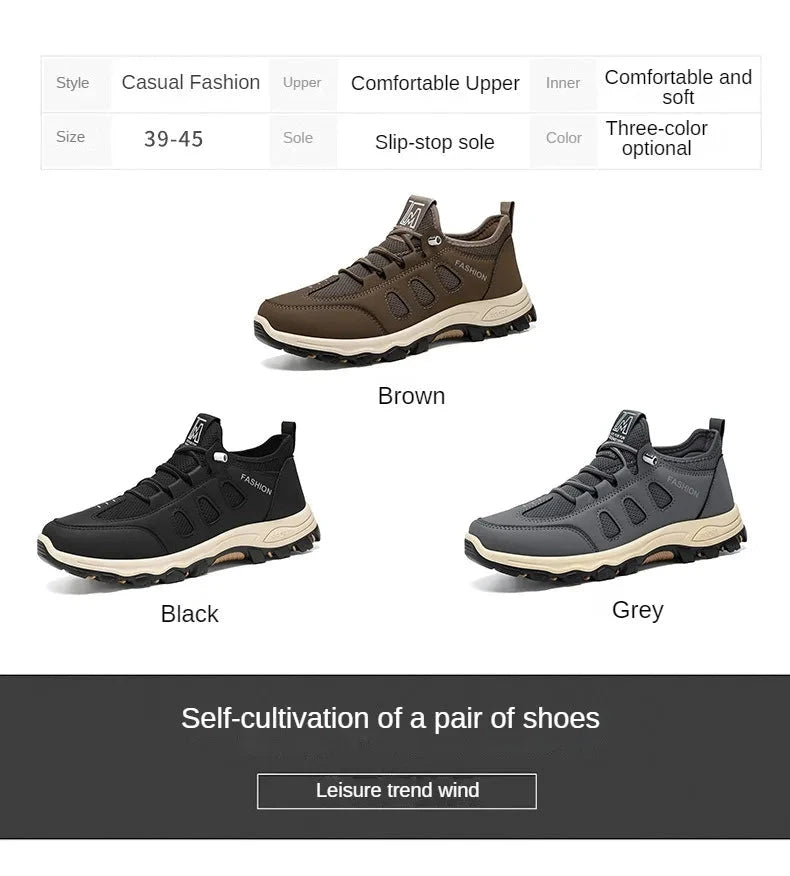 Men Soft Hiking Shoes Summer Breathable Mesh Sneakers Light Black Hike Footwear Walking Shoes Outdoor Shoes Climbing Shoe Male MU Group