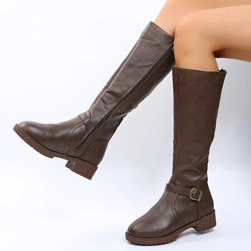 Bottes Femme Longues avec Fermeture Éclair Latérale – Confort et Élégance avec Talon Bas - Justyol