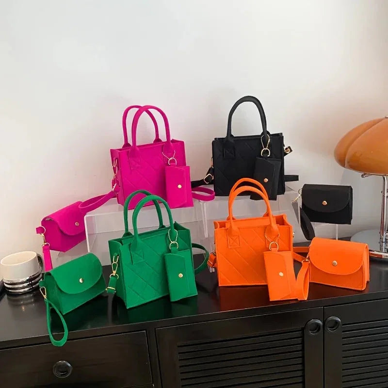 Ensemble 3pcs Sac à Main Femme Embossé – Sac Bandoulière, Pochette et Portefeuille, Sac Carré Unicolore - Justyol