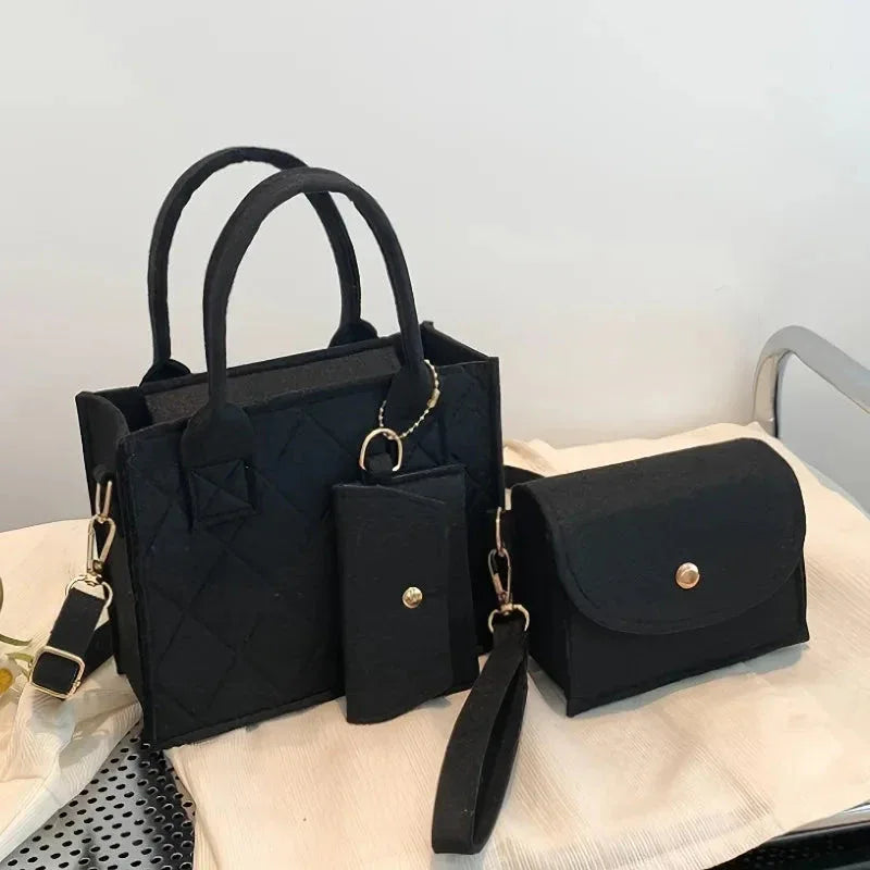 Ensemble 3pcs Sac à Main Femme Embossé – Sac Bandoulière, Pochette et Portefeuille, Sac Carré Unicolore - Justyol