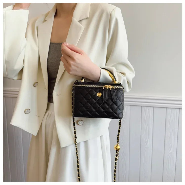 Sac à Main Femme Rétro – Sac Seau Petit Carré avec Chaîne, Design Plaid Diamant Inspiré de Chanel, Sac Crossbody Polyvalent - Justyol