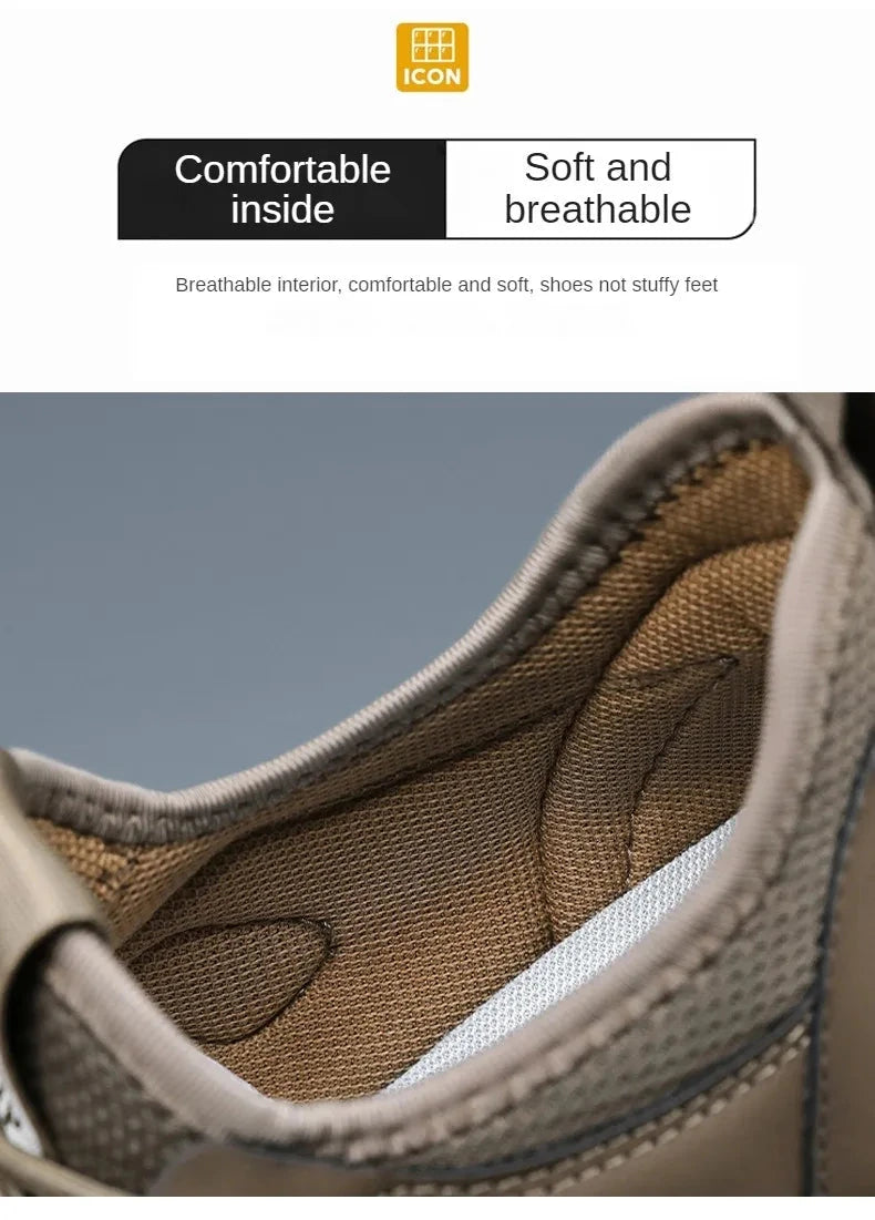 Men Soft Hiking Shoes Summer Breathable Mesh Sneakers Light Black Hike Footwear Walking Shoes Outdoor Shoes Climbing Shoe Male MU Group